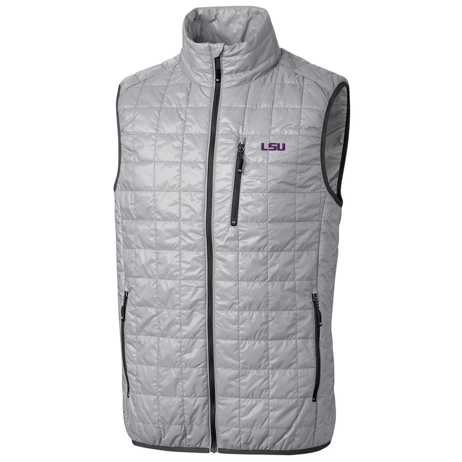 Men's Cutter & Buck Gray LSU Tigers Big & Tall Full-Zip Collegiate Rainier Vest
