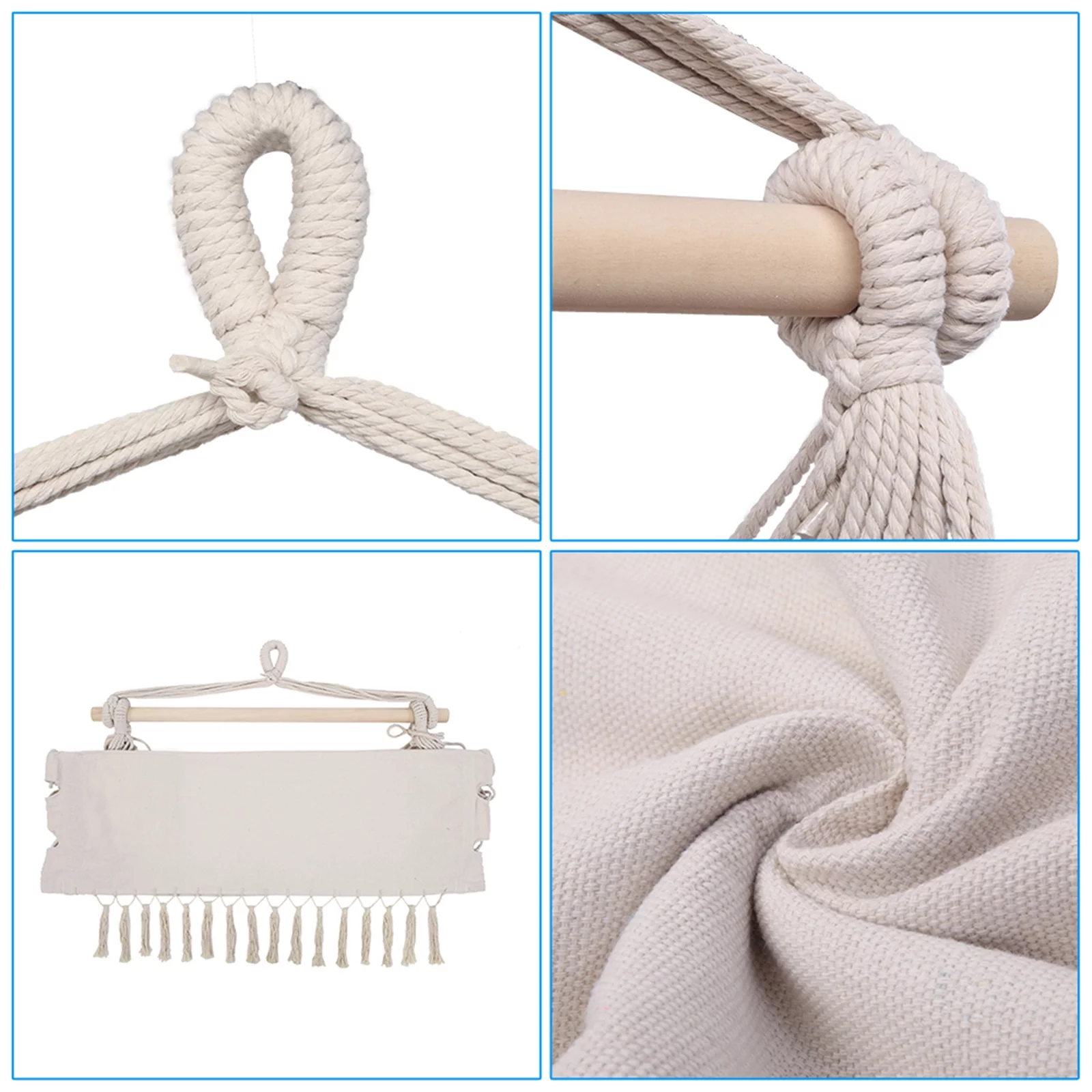 YeekTok Unique Cotton Canvas Sling Chair with Pillow Tassel Hanging Chair Beige