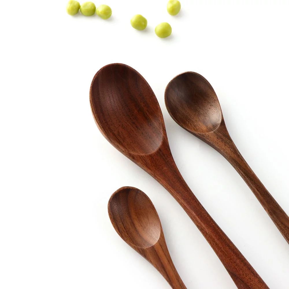 Tableware Kitchenware Wooden Desserts Condiment Black Walnut Rice Shovel Spoon Coffee Spoons Honey Tea Scoops 3