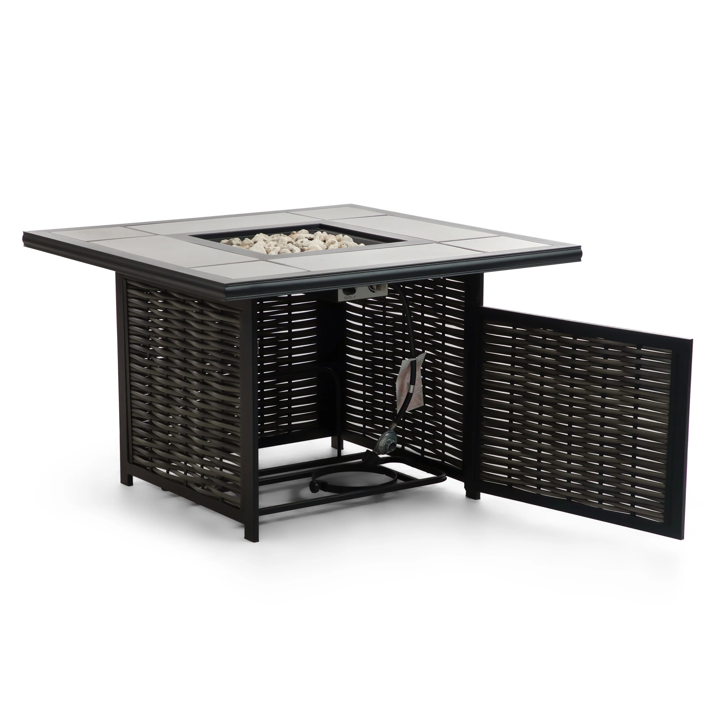 Furniture of America Api Steel and Faux Wicker Patio Fire Pit Dining Table, Black