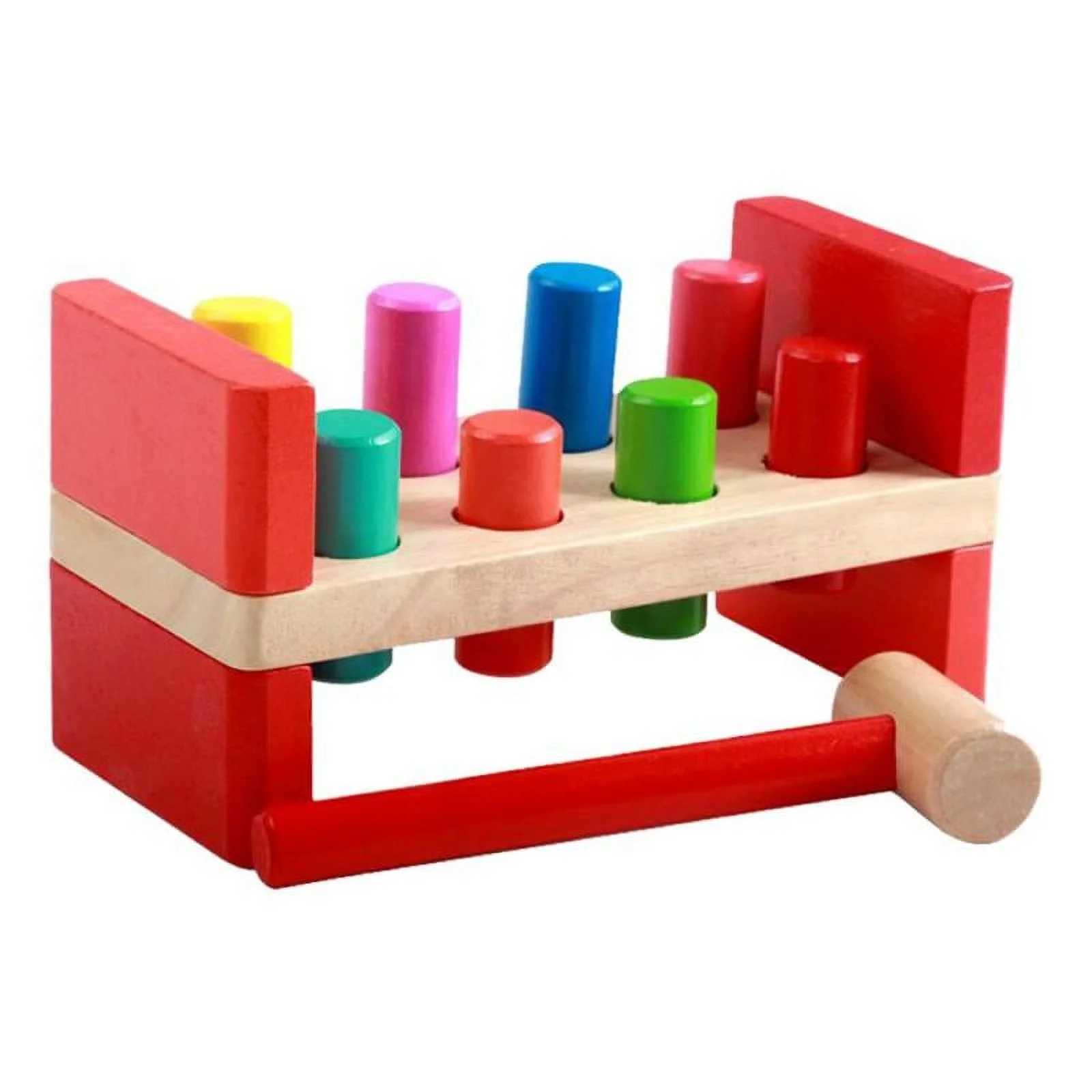 Montessori Wooden Hammer Bench Toy Pounding Play Set Gifts Game