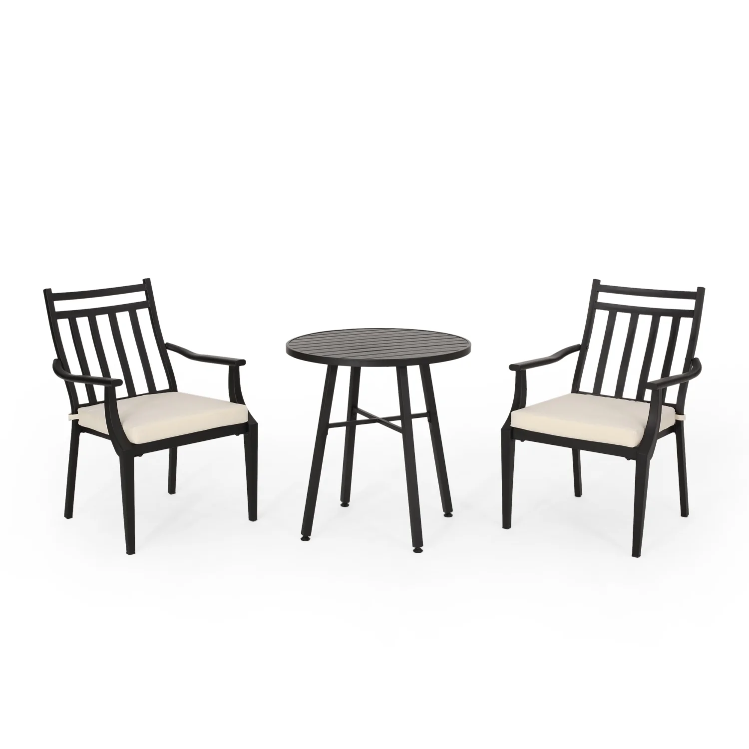 Modern DELMAR 3PC Black Metal Bistro Set with Durable Weather-Resistant Finish for Patio and Garden Décor - Stylish Outdoor Furniture Set for Cozy Dining and Relaxation
