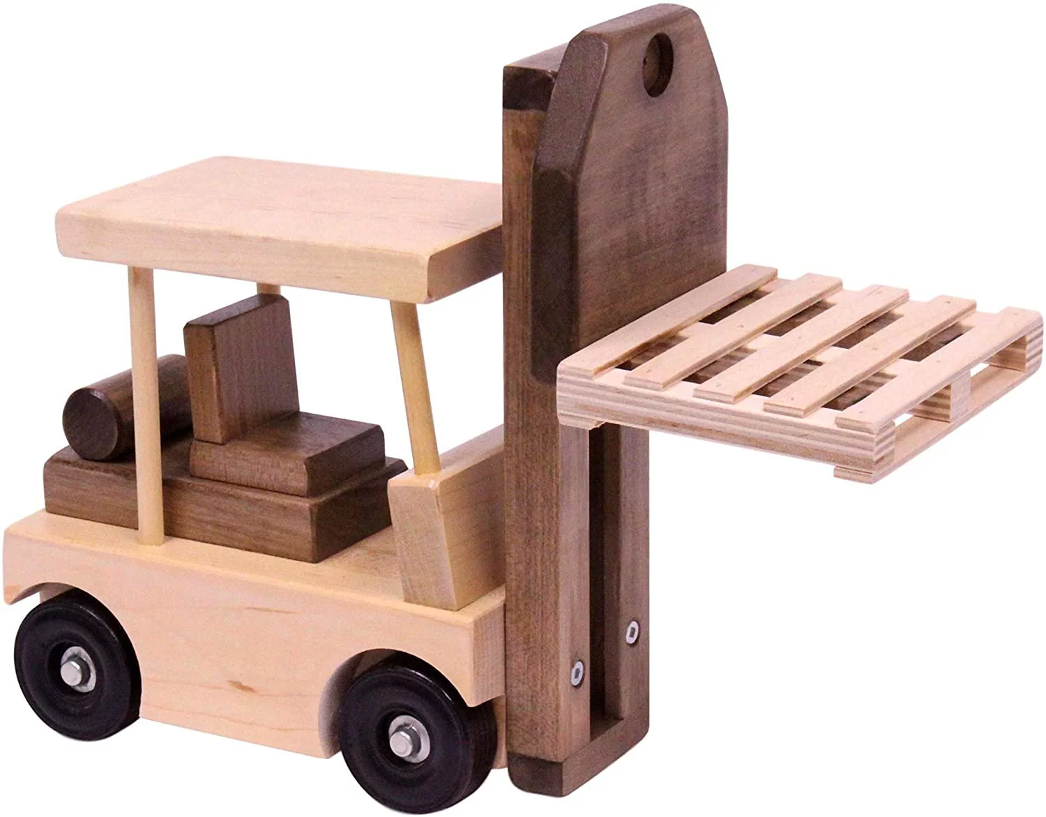 Amish-Made Wooden Forklift Toy, Kid Safe Finish Walnut/Maple