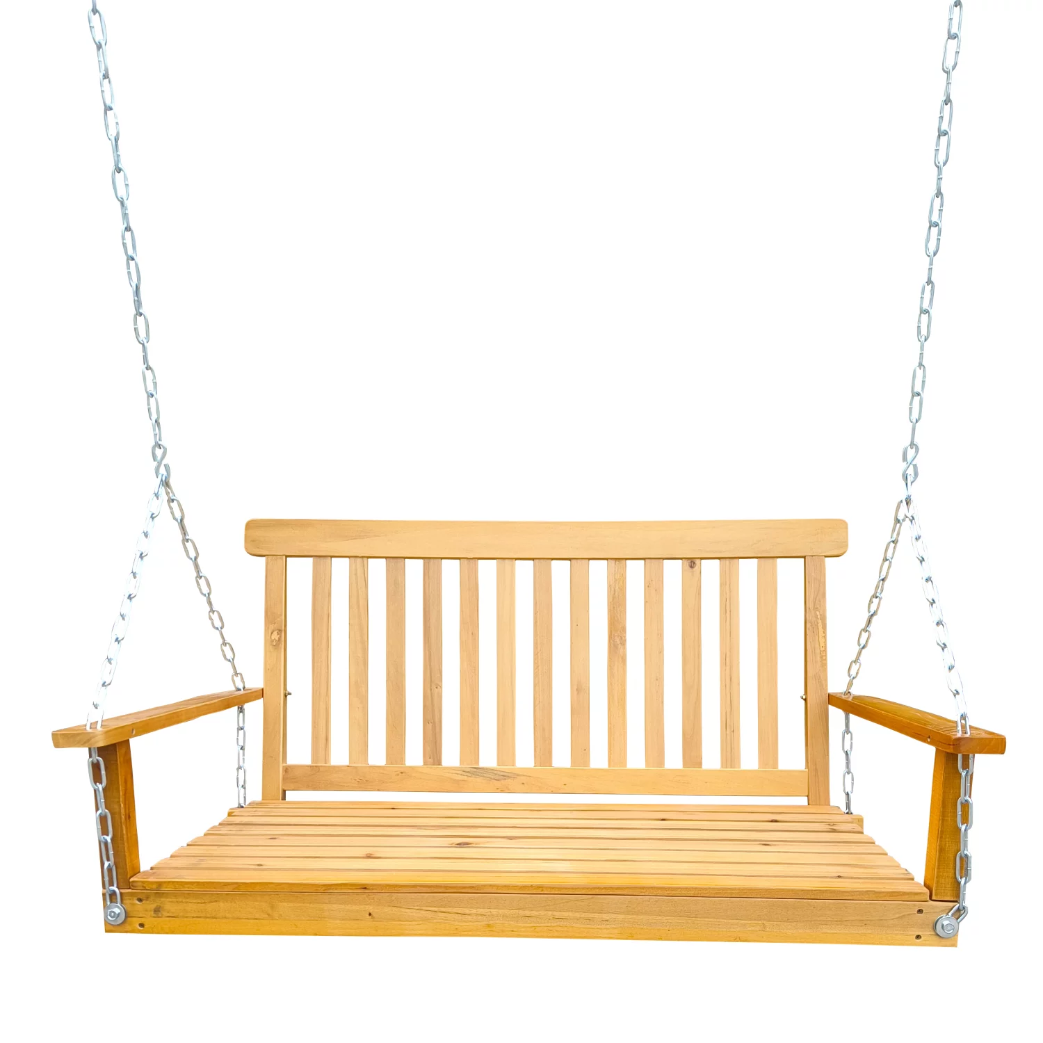 Comfortable Front Porch Swing with Armrests  Sturdy Wood Bench Swing with Hanging Chains  Ideal for Outdoor Patio  Garden Yard  porch  backyard  or sunroom  Easy to Assemble  Beautiful Te