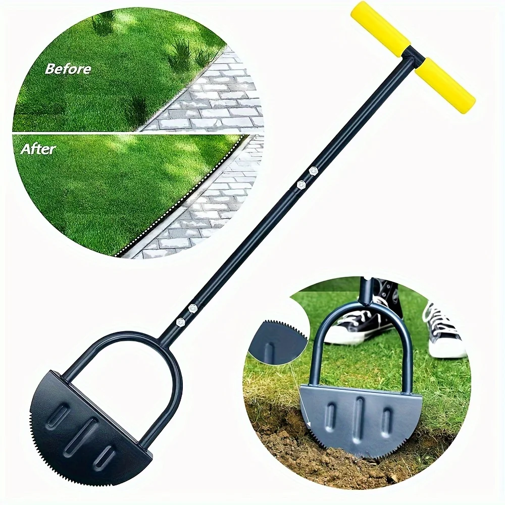 1pc Heavy-Duty Stand-Up Garden Edger - Durable Full Steel Construction with T-Grip Handle - Easy-to-Use Lawn Trimming and Shaping Shovel for Home Gardening