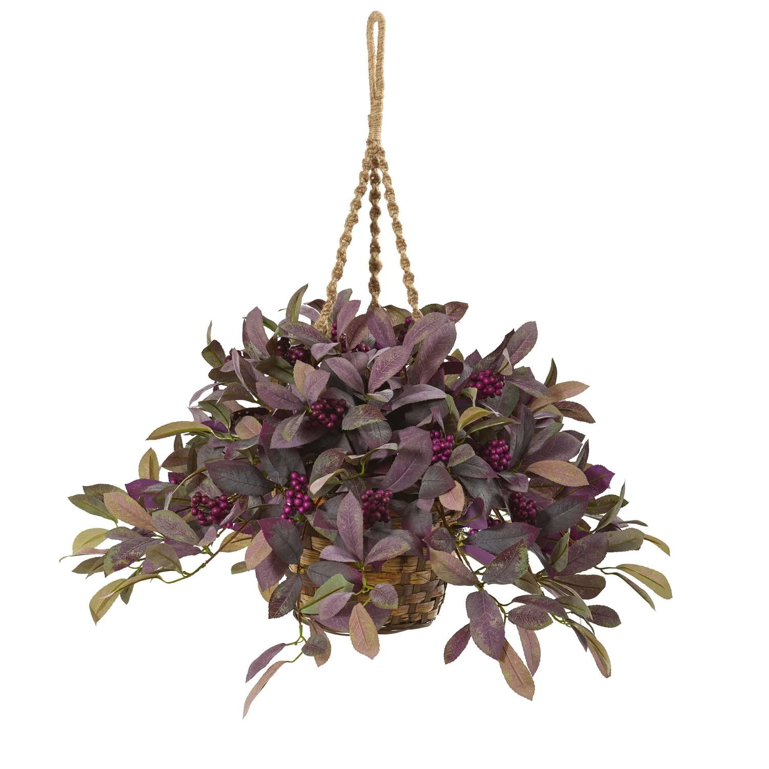 Nearly Natural 28 inch Fall Laurel Leaf with Berries Artificial Plant in Hanging Basket