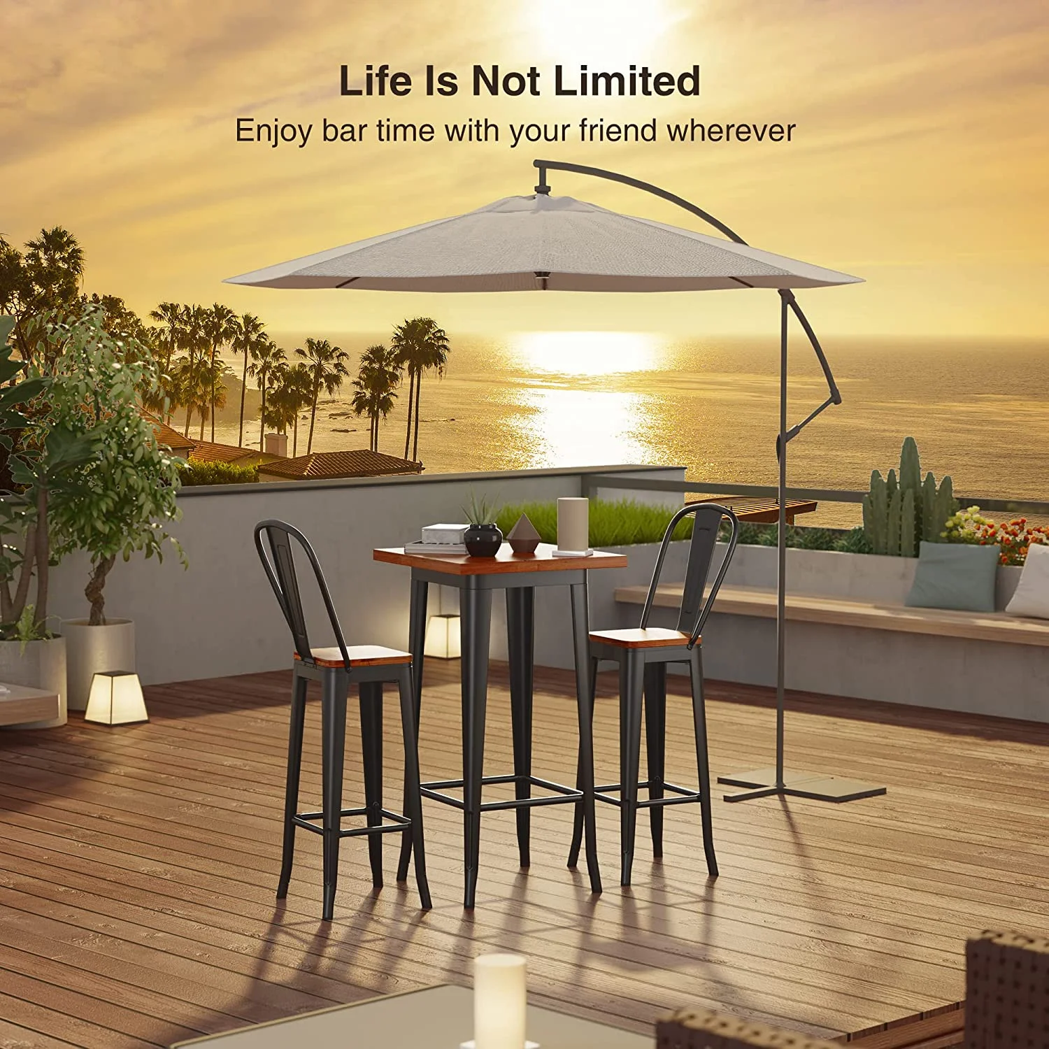 Bar Table Set, Lofka Square Counter Height Bistro Dinette Sets with 2 stools, Brown