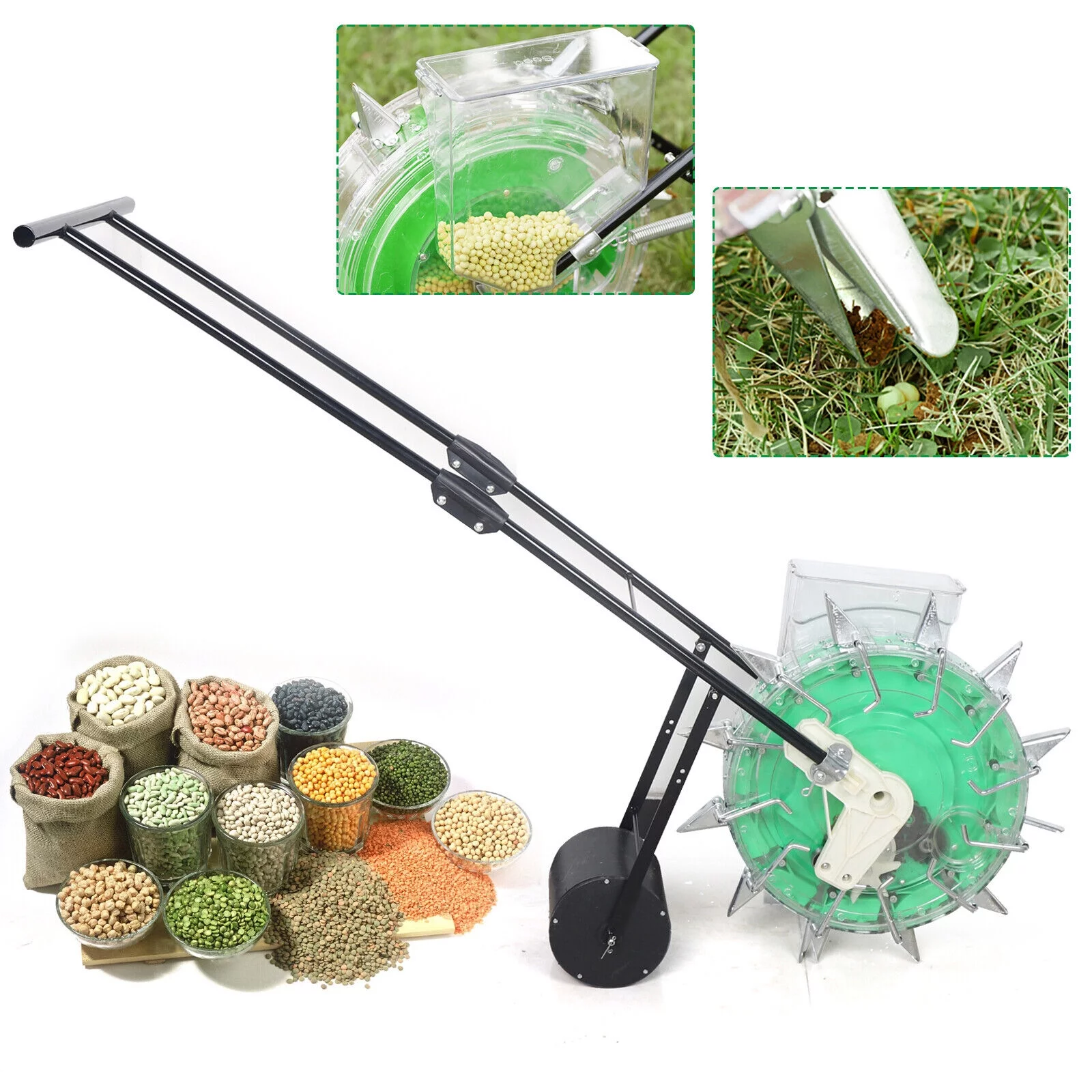 Fichiouy Hand-push Roller Corn Pea Peanut Seeder Seed Fertilizer Vegetable Garden Planter