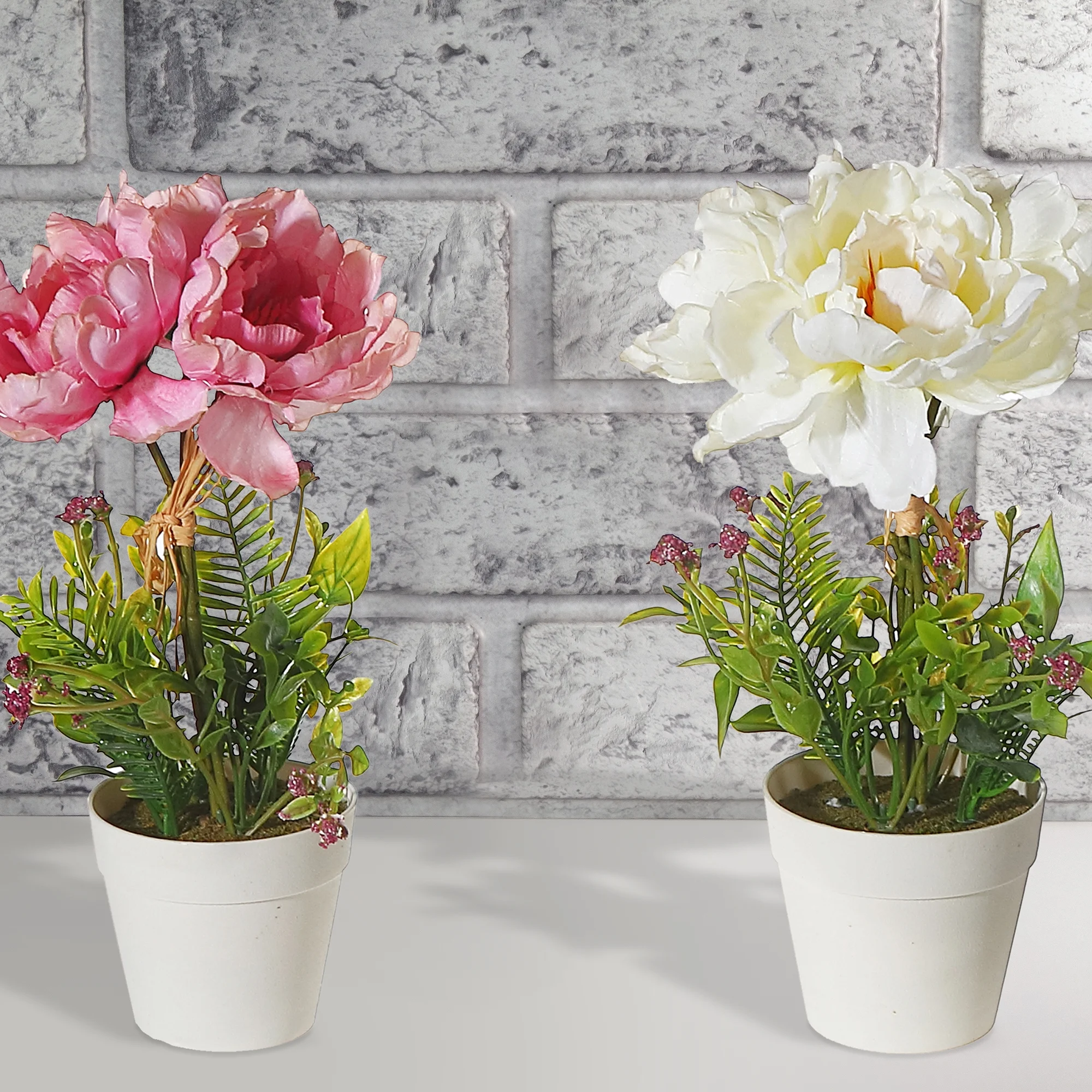 Maison Concepts Artificial Peony In Plastic Pot Asstd - Set of 2 (4L X 4W X 10.65H)