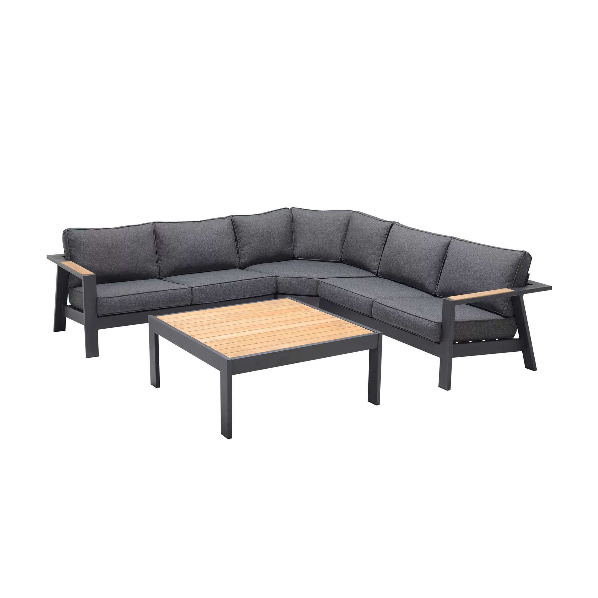 Armen Living Palau 4 Pc Outdoor Patio Sectional Set, Dark Gray/Beige Fabric Cushion