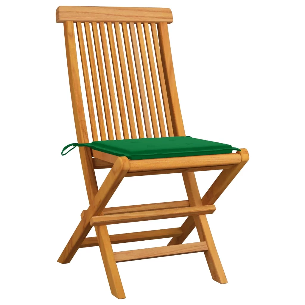 Patio Chairs with Green Cushions 4 pcs Solid Teak Wood