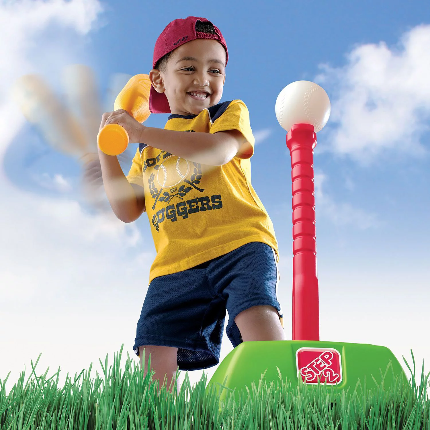 step2 2-in-1 t-ball and golf set toy - outdoor play golf baseball set for kids - durable plastic toys - red/green/yellow