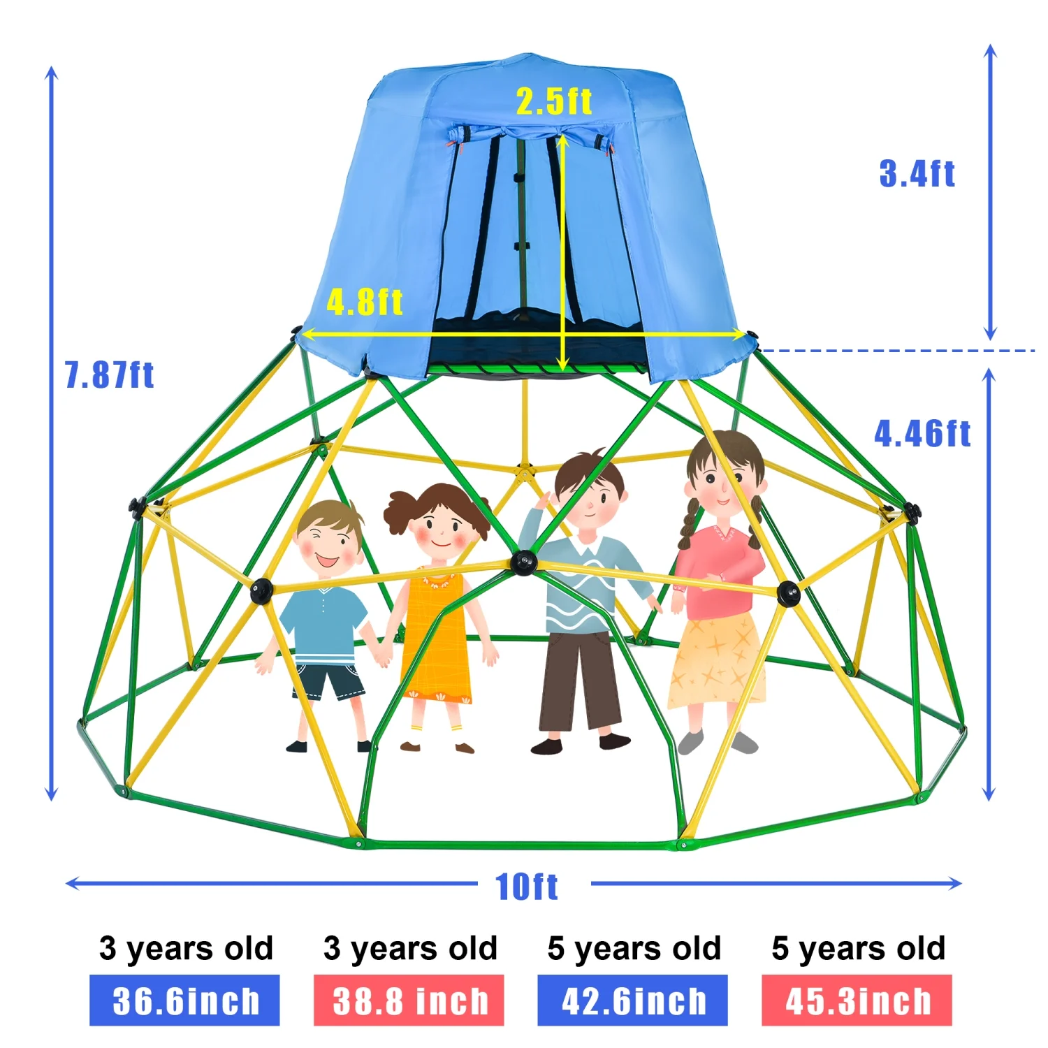 Heavy-Duty and Durable Geometric Kids Climbing Dome with Rust-Resistant Steel Frame and UV Protection Canopy - 10 ft Jungle Gym Play Center for Outdoor Fun - Sturdy Playground Dome Climbe