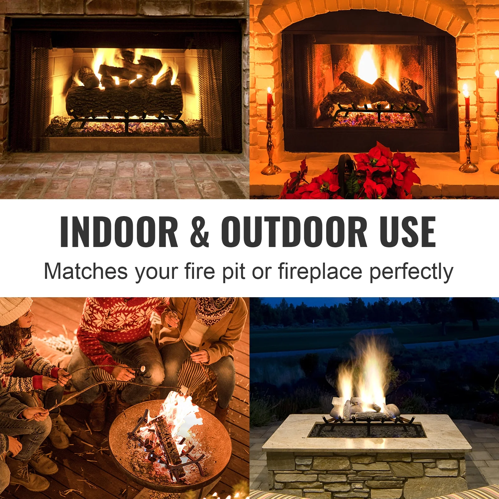 SKYSHALO 30 inch Fireplace Log Grate Powder-coated Steel wood Burning Rack Holder