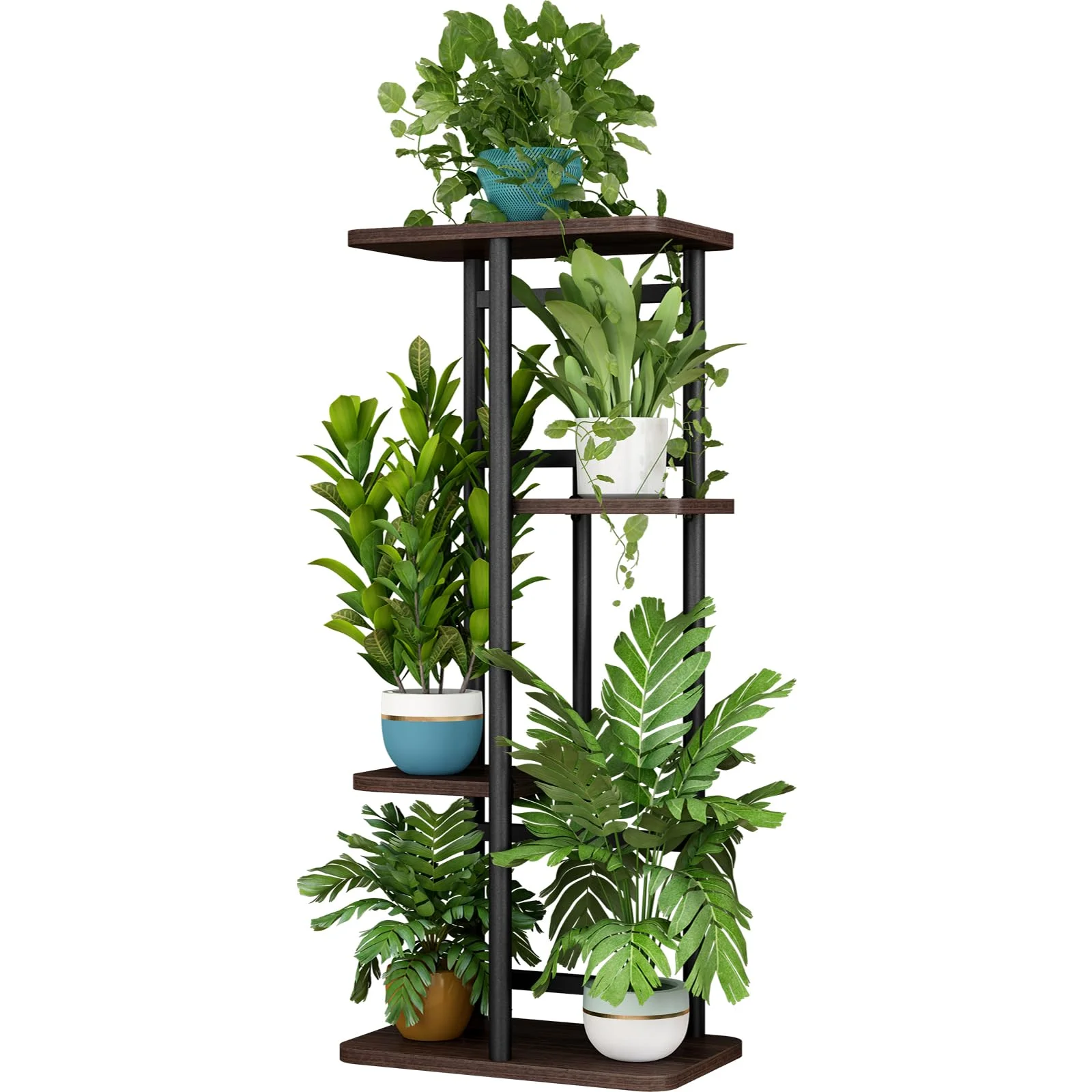 SUOERNUO Plant Stand 4 Tier 5 Potted Indoor Plant Shelf Multiple Stands for Garden Corner Balcony Living Room (4 Tier 5 Potted, Black Oak)