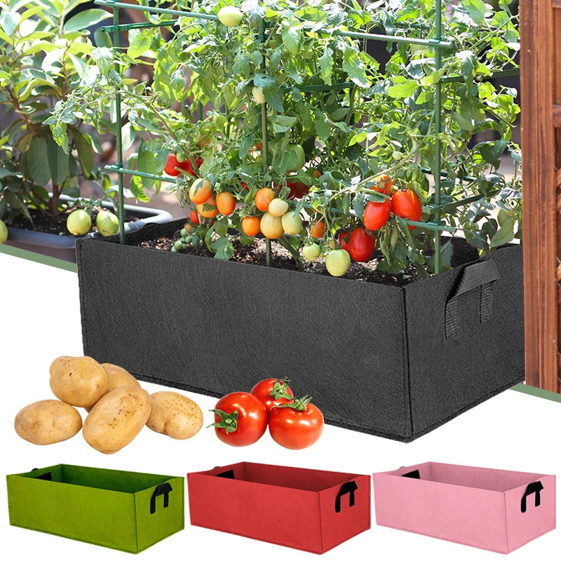 Felt Grow Bag Rectangle Vegetable Planting Nursery Pot Outdoor Garden Flower Planting Bag with Handle Tomato Potato Container