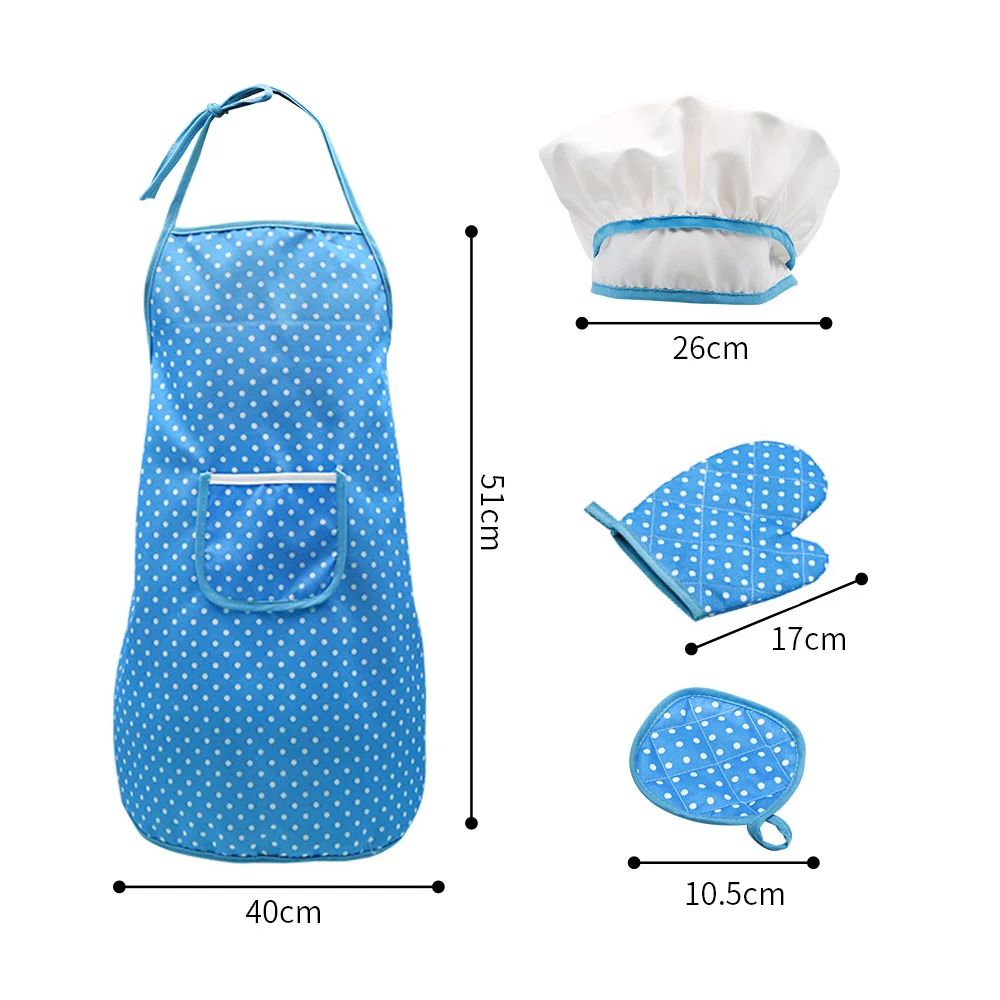 Cooking and Baking Set 13 PCS with Hat Apron Oven Mitt Kitchen Utensils Role Playset Gift for Boys (Blue)