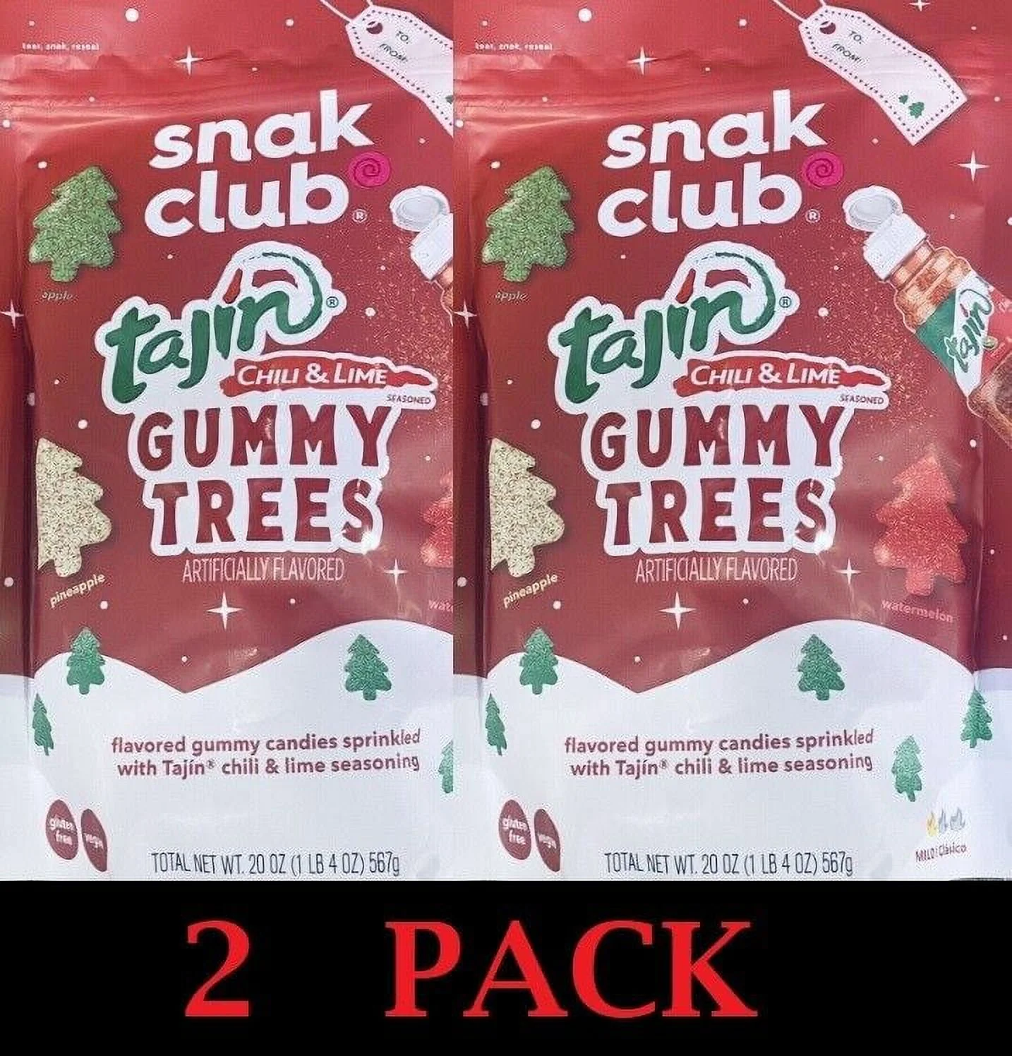 2x Snak Club Tajin Chili & Lime CHRISTMAS HOLIDAY GUMMY TREES 20 oz Bag - 2 PACK
