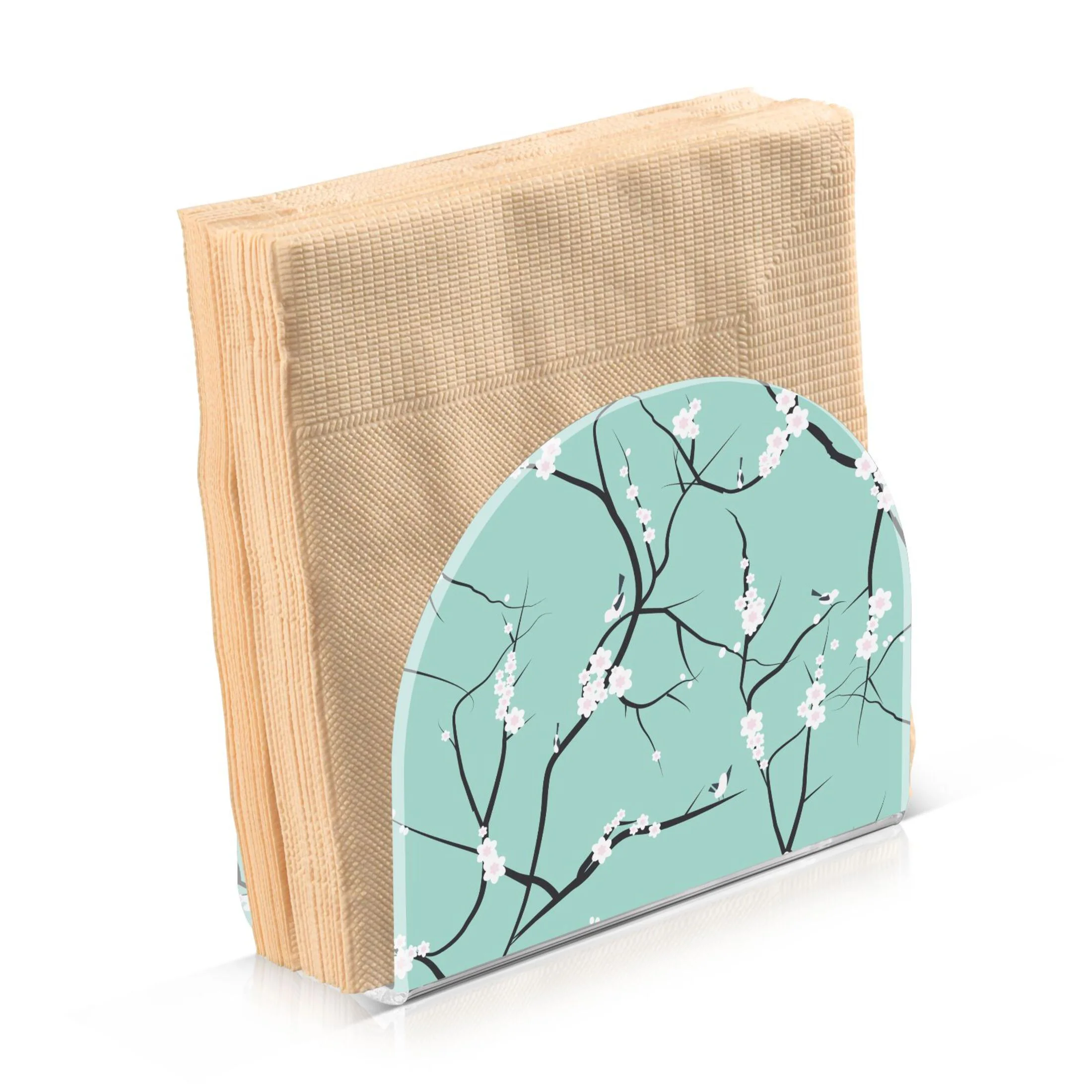 Blossoming Cherry Trees Japanese Acrylic Napkin Holder Tissue Paper Clear Tabletop Dispenser Dining Room Bathroom Party Hotel