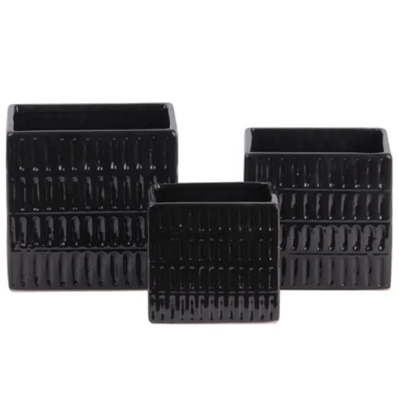 Urban Trends Collection Ceramic Square Pot with 4 Tier Embossed Oblong Lattice Desig