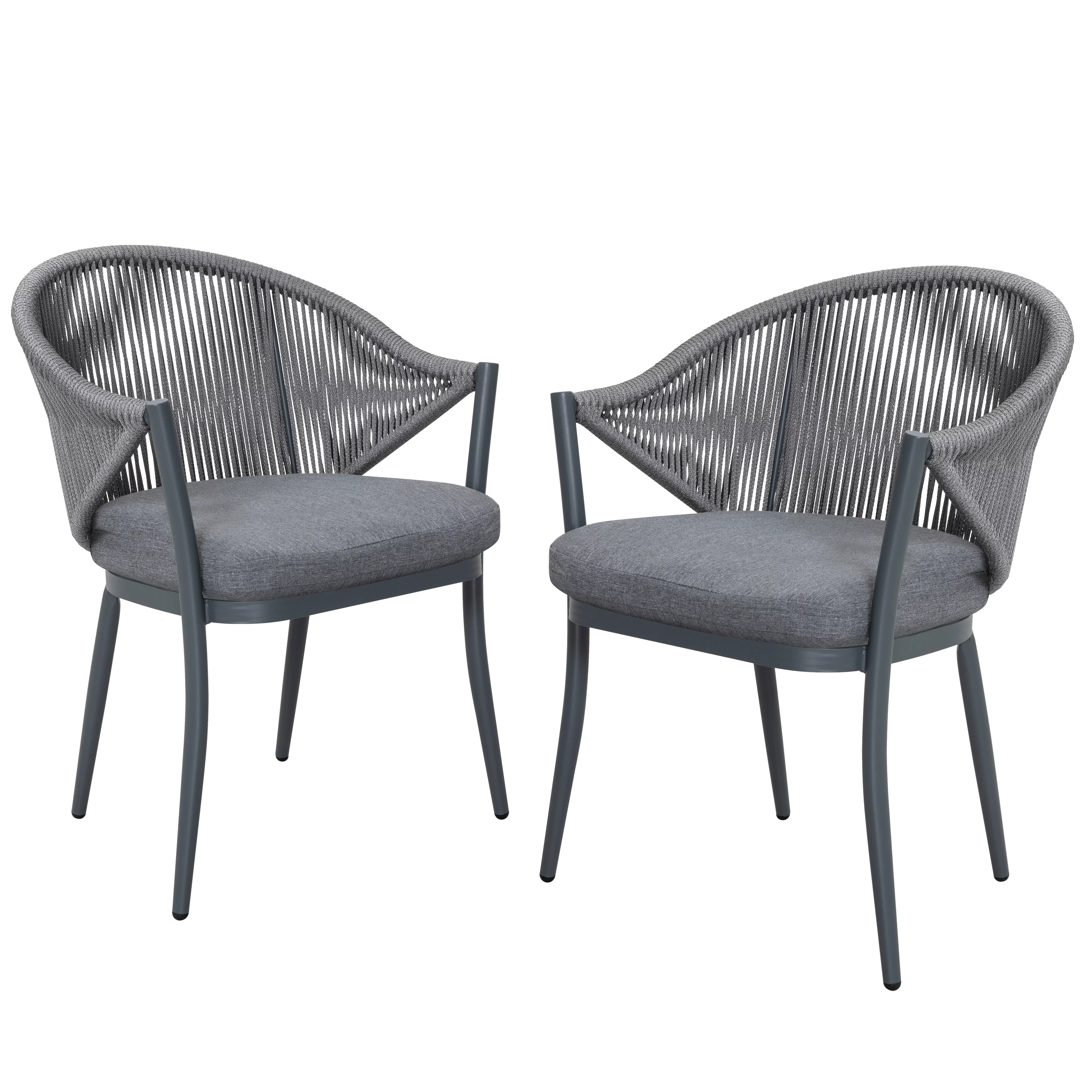 Nuu Garden Outdoor 2-Piece Woven Rope Conversation Chair Set, Aluminum, Gray Grey