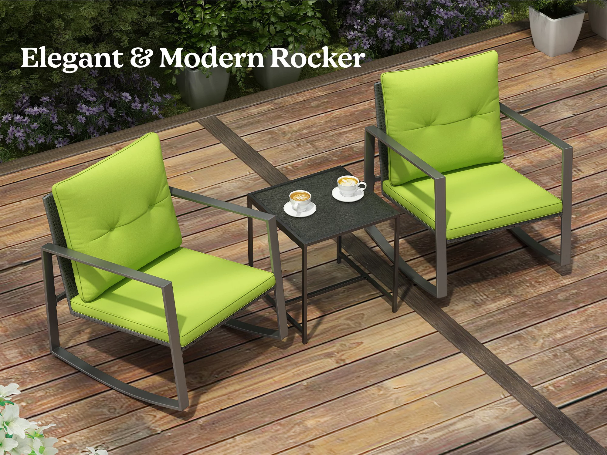 Sophron 3-Piece Bistro Patio Weather Resistance Furniture Set -Two Chairs With Durable Glass Table - Green