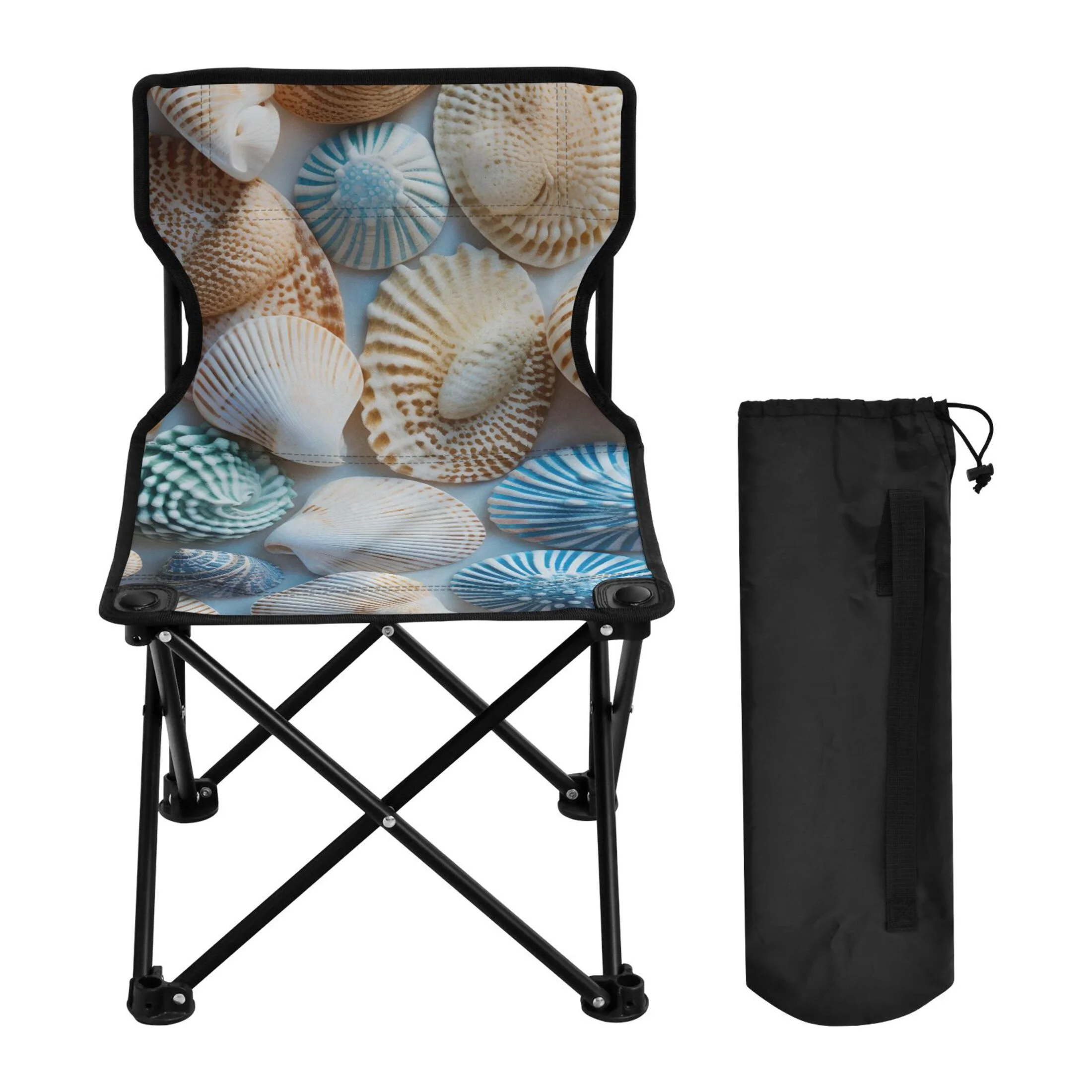 Sea Shells Blue Portable Camping Chair Small for Kids Outdoor Folding Beach Chair Fishing Chair Lawn Chair with Carry Bag