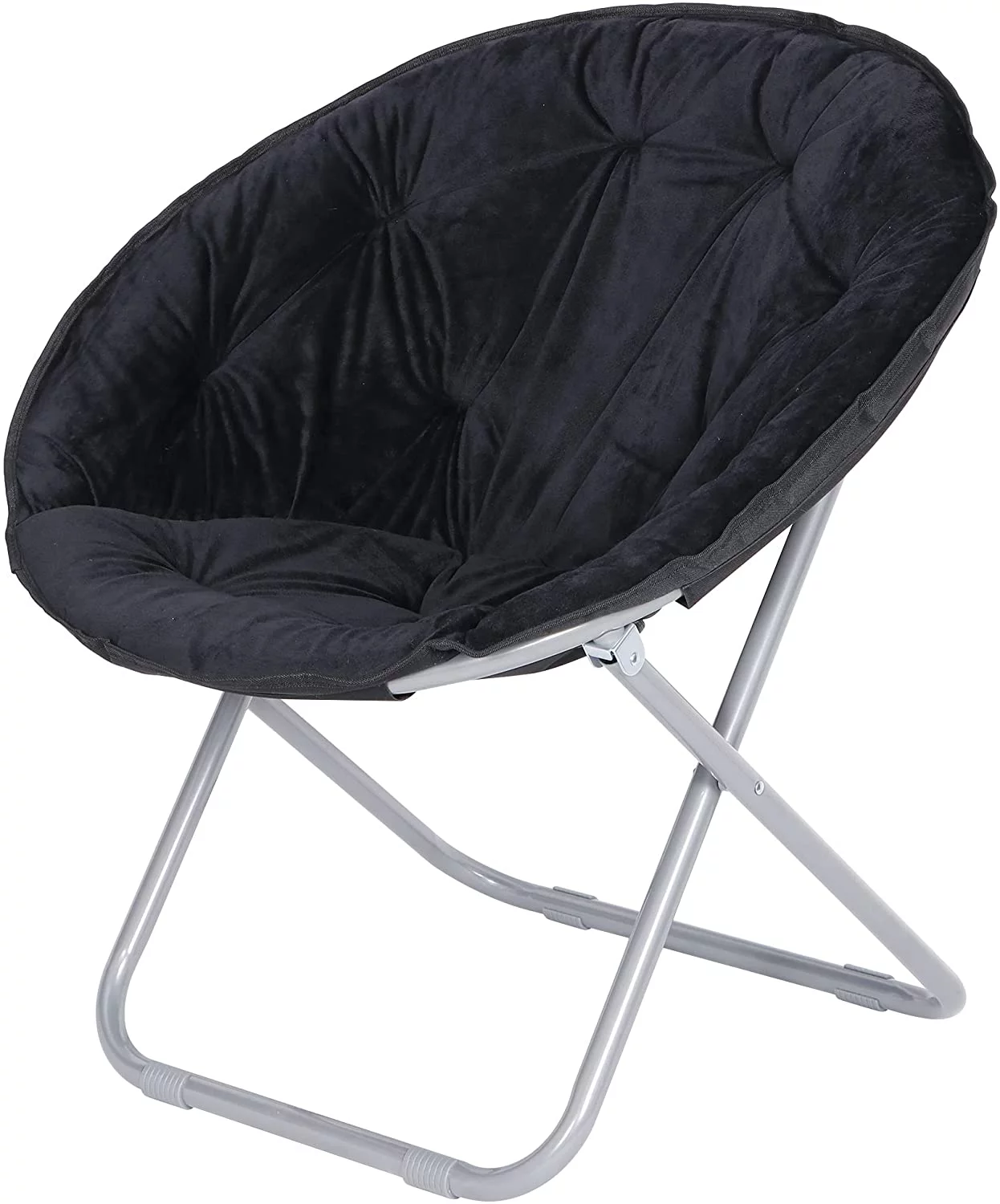 DSZBNUIO Faux Fur Saucer  Portable  Chair with Foldable Metal Frame Soft Lounge Chair  Room Bedroom Courtyard  Black