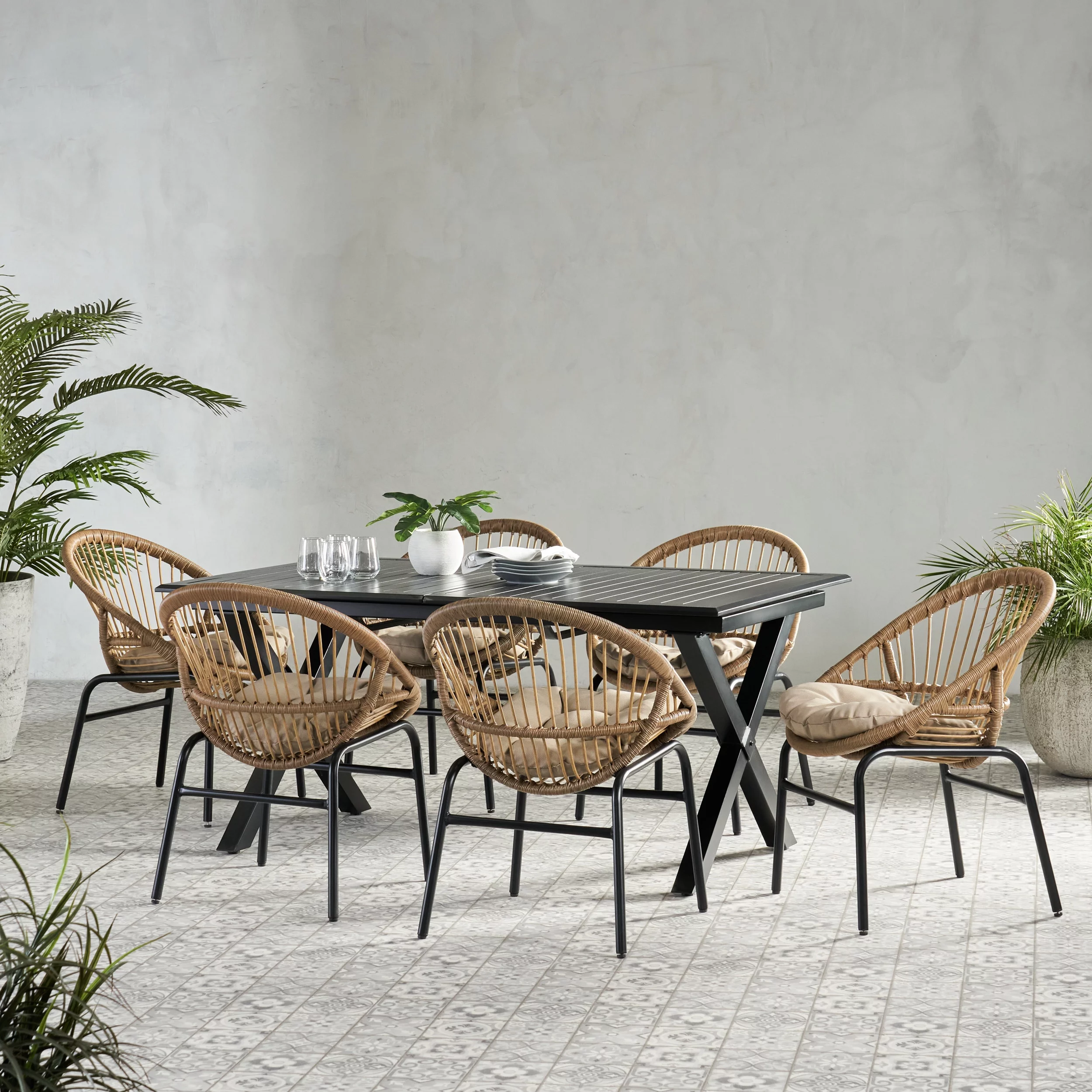 Christopher Knight Home Coniston Outdoor  Outdoor Wicker and Aluminum 7 Piece Dining Set with Cushion by