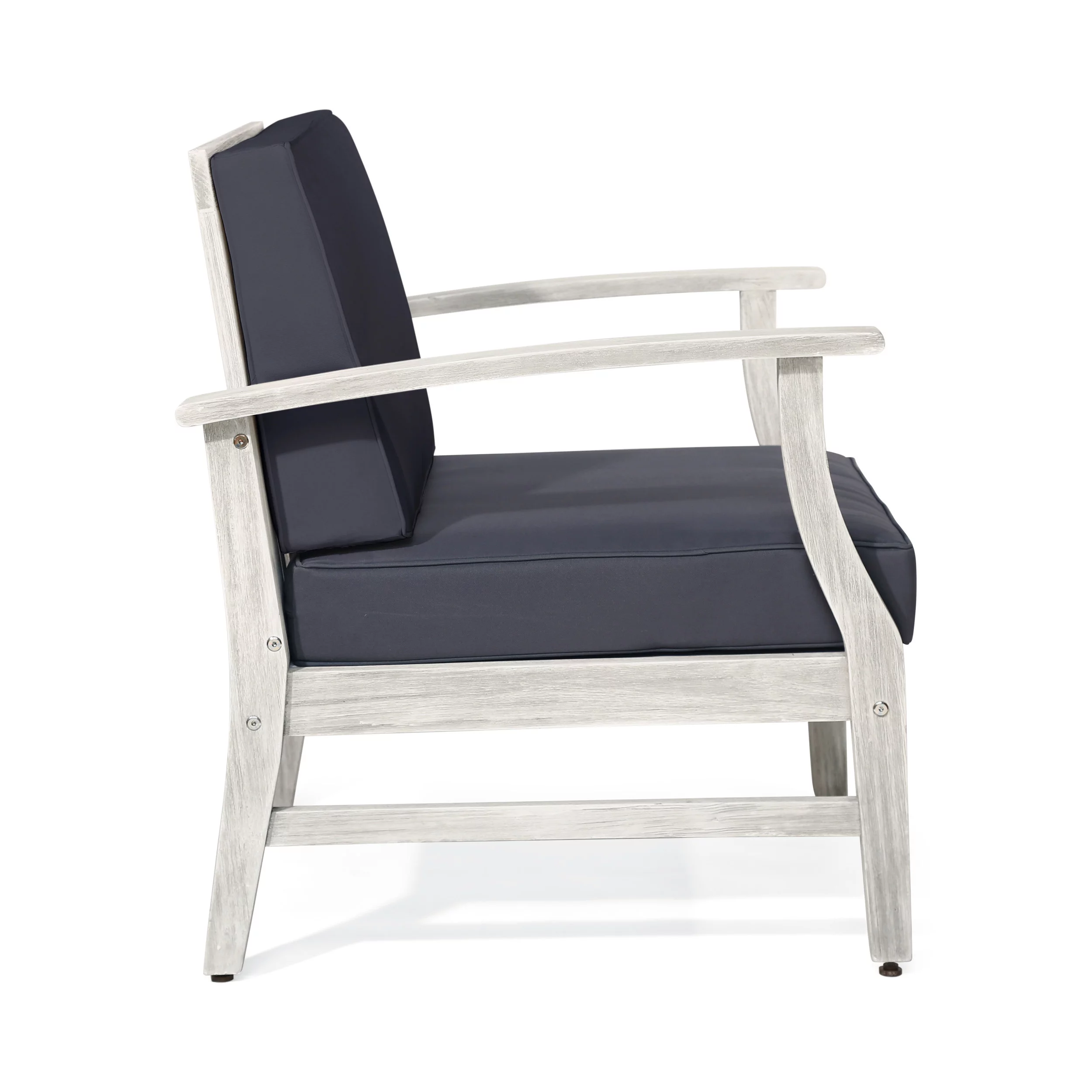 Fanny Outdoor Acacia Wood Club Chairs with Cushions (Set of 2), Light Gray and Dark Gray