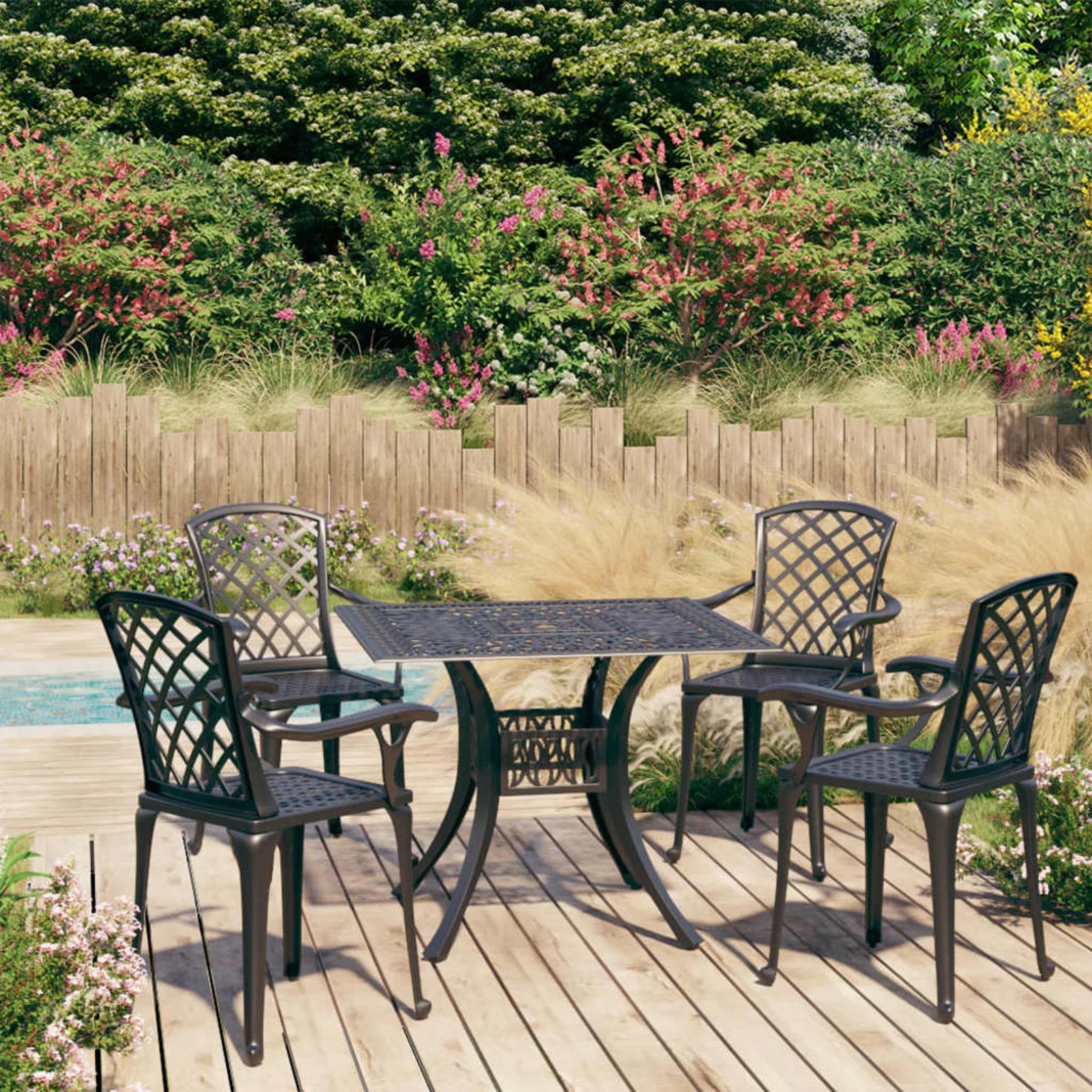 Dcenta 5 Piece Bistro Set Cast Aluminum Black