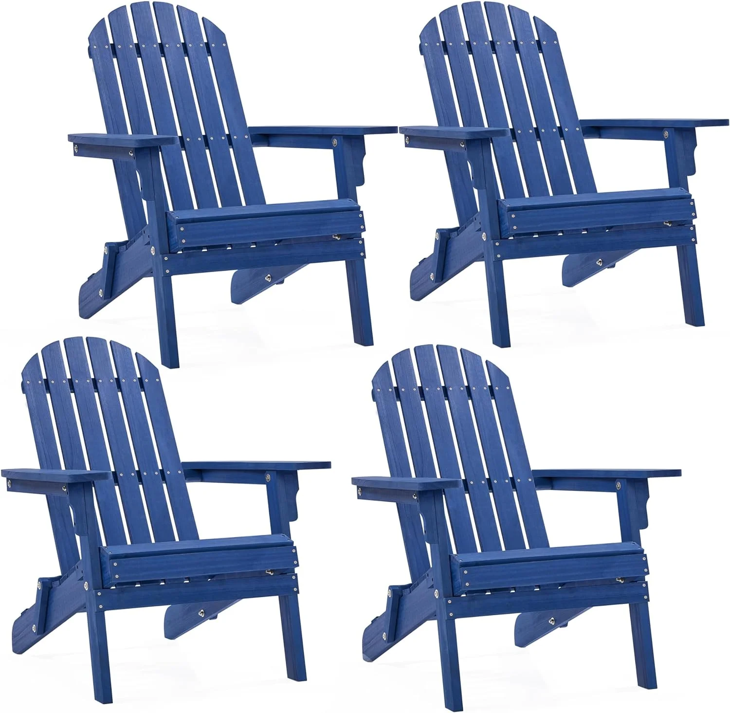 Yaheetech Folding Adirondack Chair Set of 4 Outdoor, 300LBS Solid Wood Garden Chair Weather Resistant, Fire Pit Lounge Chairs for Garden/Yard/Patio/Lawn, Blue