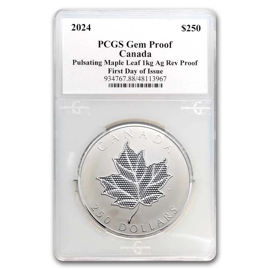 2024 RCM 1 Kilo Silver $250 Pulsating Maple Leaf Gem Proof FDI