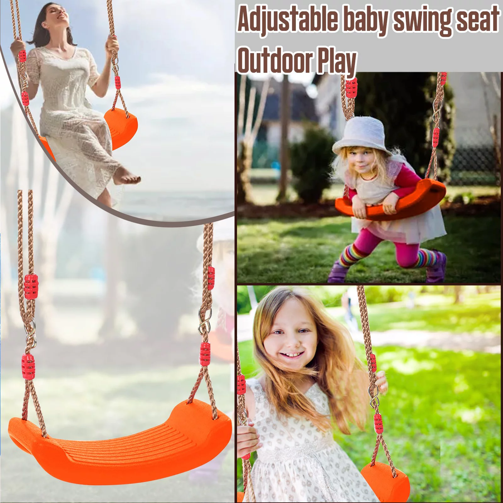 XIANXIAN Baby Kids Children Toy Indoor Outdoor Garden Swing Seat U Type Adjustable Rope for Playground, Backyard with Adjustable Ropes