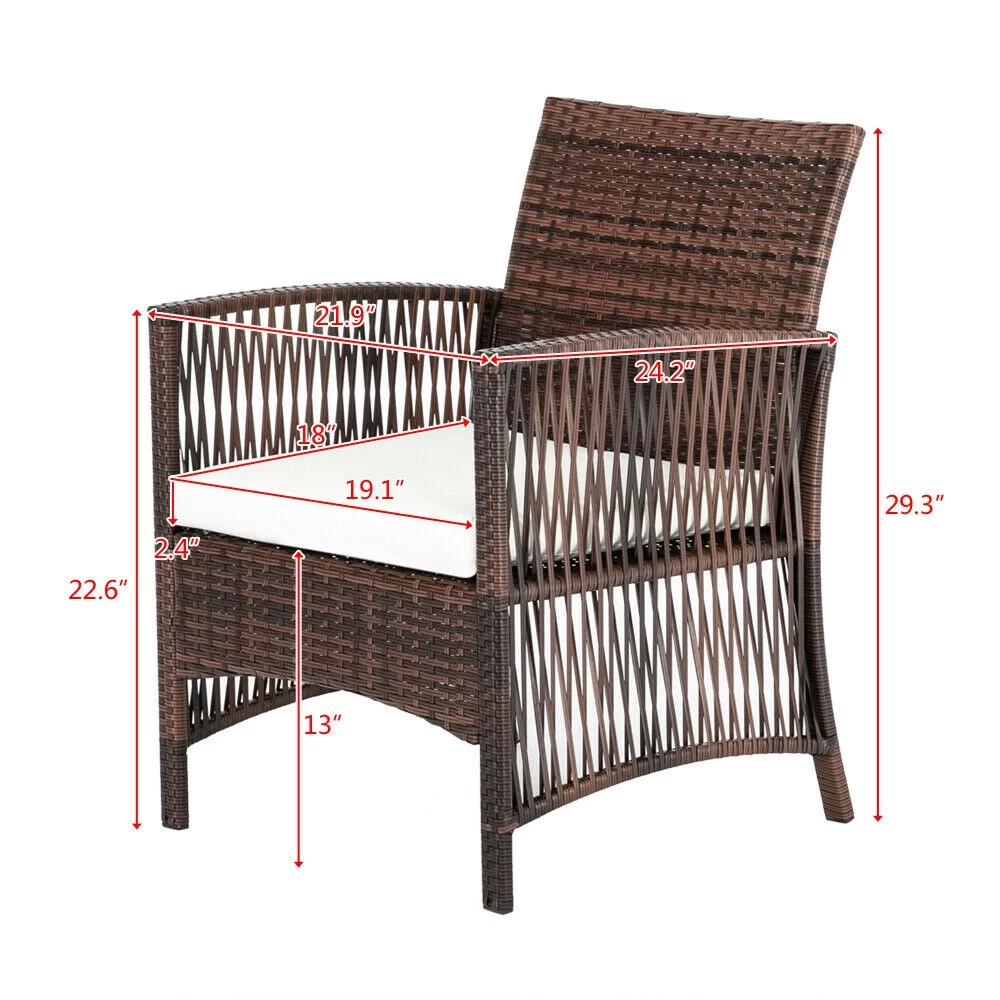 QHTT 4Pcs Garden Patio PE Rattan Set Single Chairs Seat & Coffee Table Loveseat Brown Gradient
