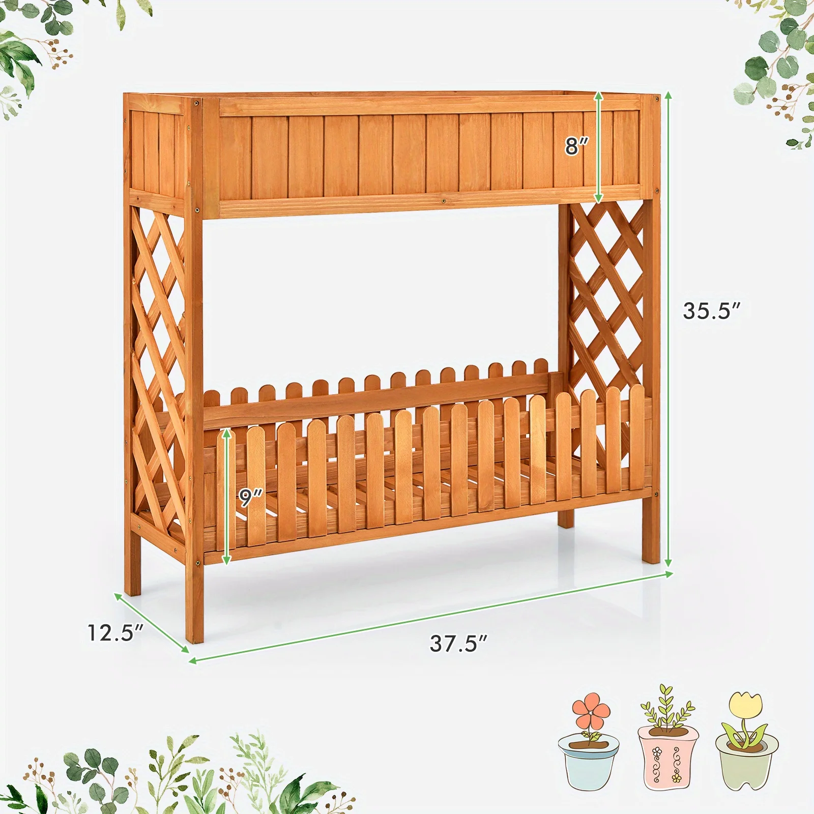 RHYFJJUI2 2-Tier Raised Garden Bed Elevated Wood Planter Box for Vegetable Flower Herb