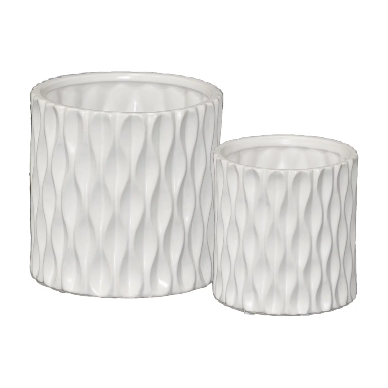 Urban Trends Ceramic Cylindrical Pot wth Wide Mouth and Embossed Wave Design Body Set of Two Matte Finish Black