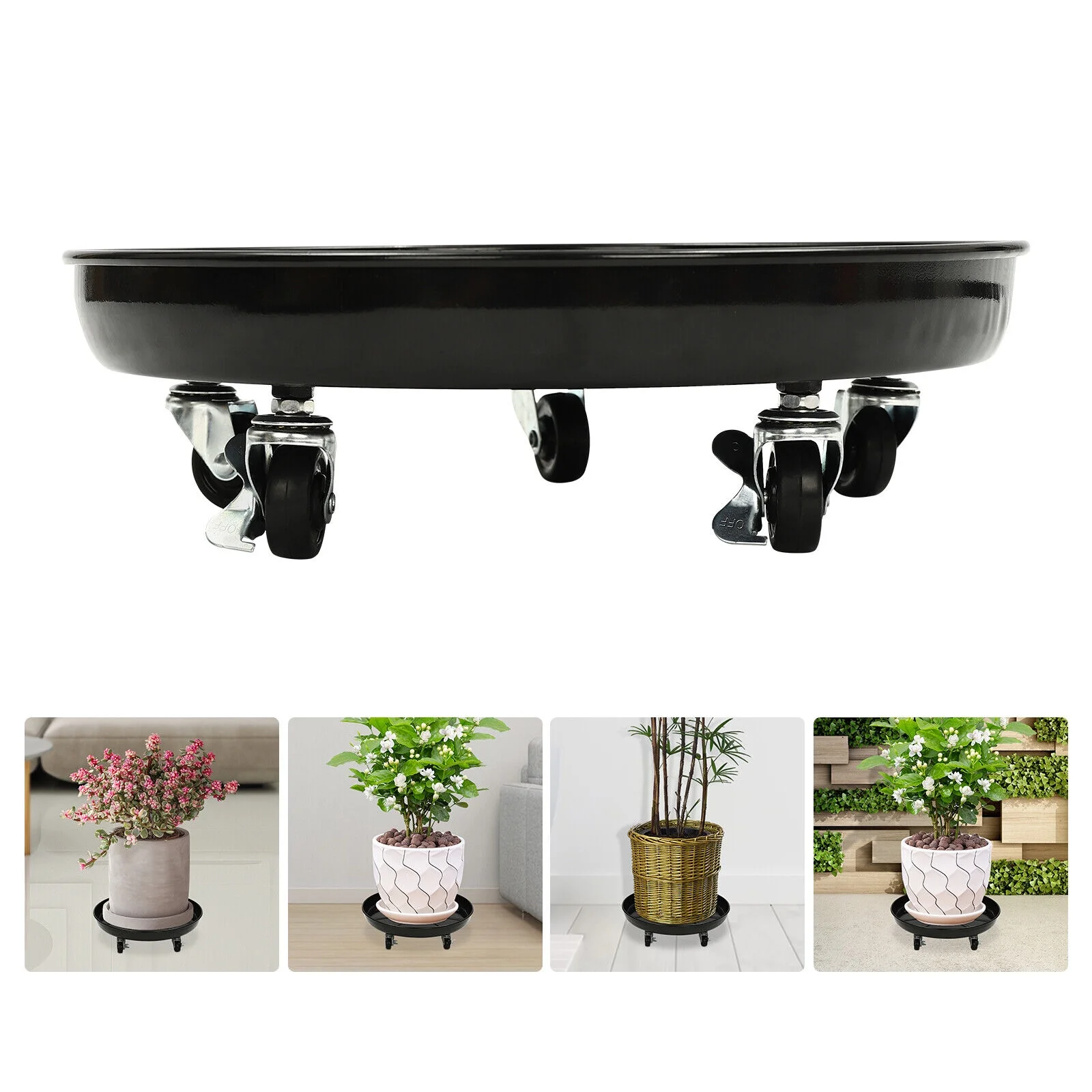 3Pcs Flowerpot Trays Planter Trolley 16 inches Plant Stand with Lockable Wheels