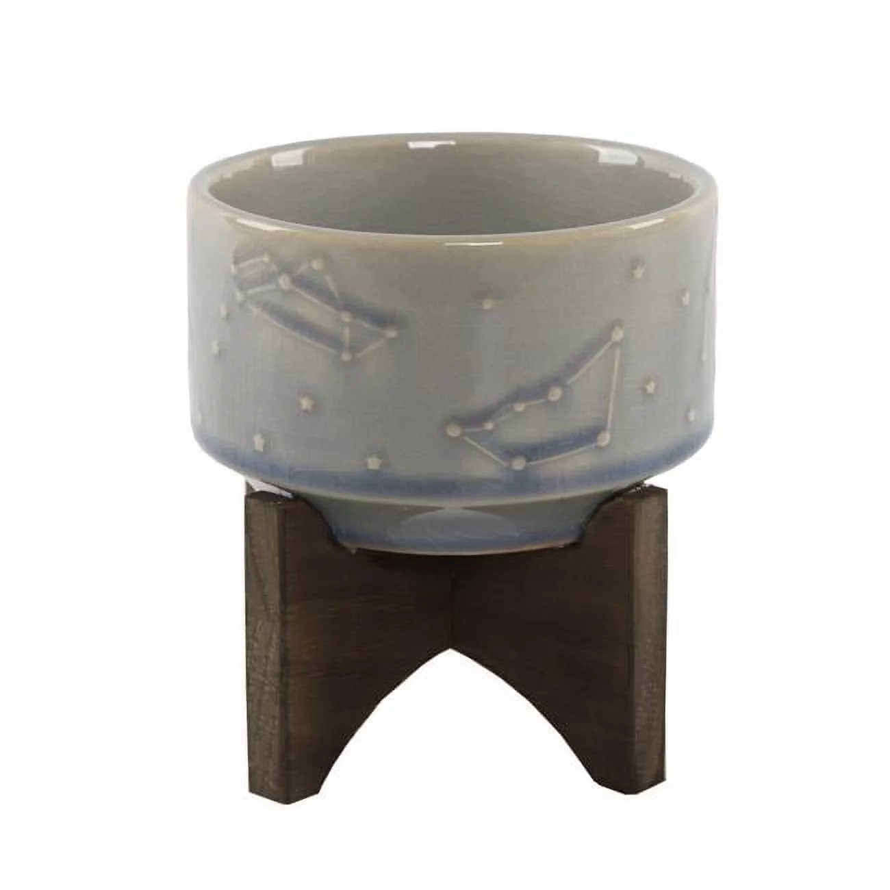 4' Constellation Ceramic Pot on Wood Stand,Glass Blue