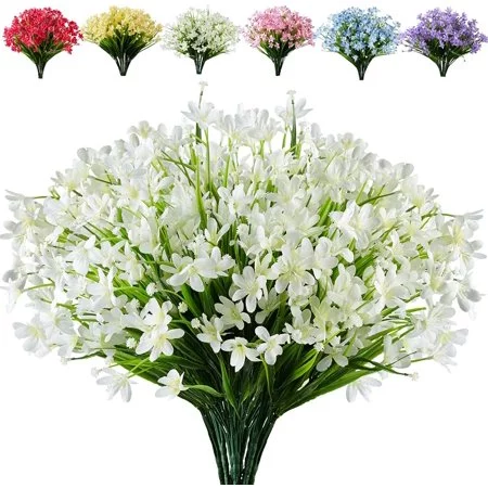 10 Bundles Artificial Flowers Fake Daffodils Flowers UV Resistant No Fade Faux Greenery Faux Plastic Lotus for Wedding Garden Hanging Planter Indoor Porch Patio Office Home Decoration White