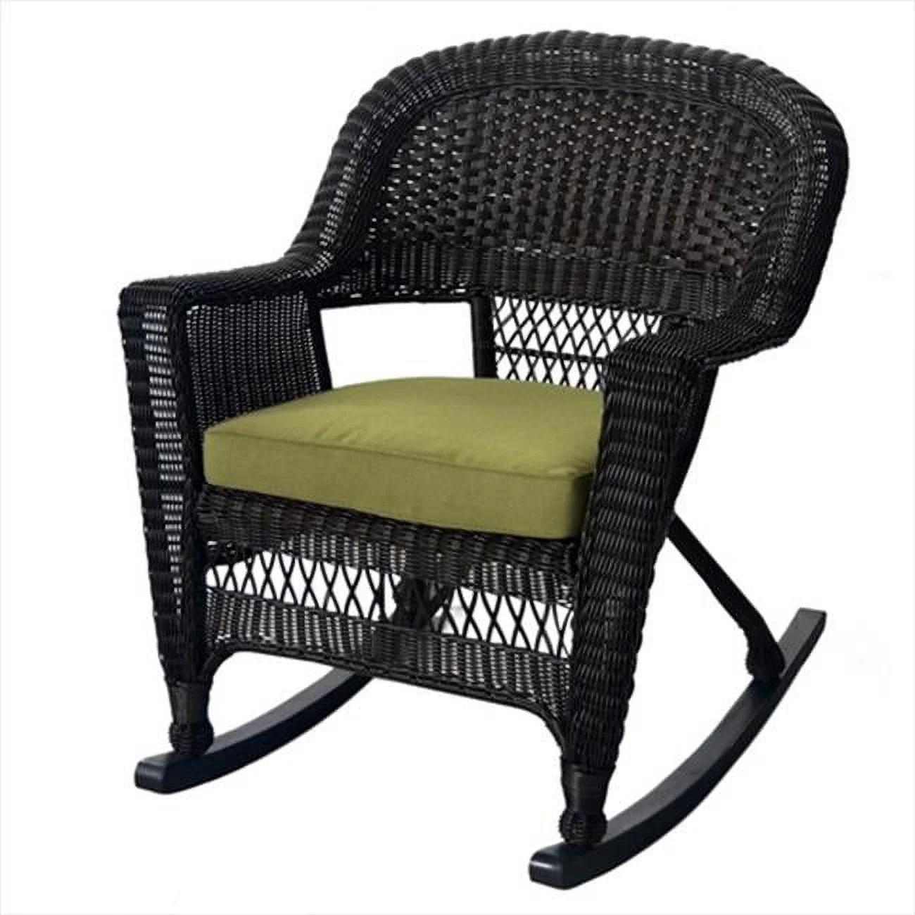 W00201R-A-2-FS029 Espresso Rocker Wicker Chair With Green Cushion - Set 2