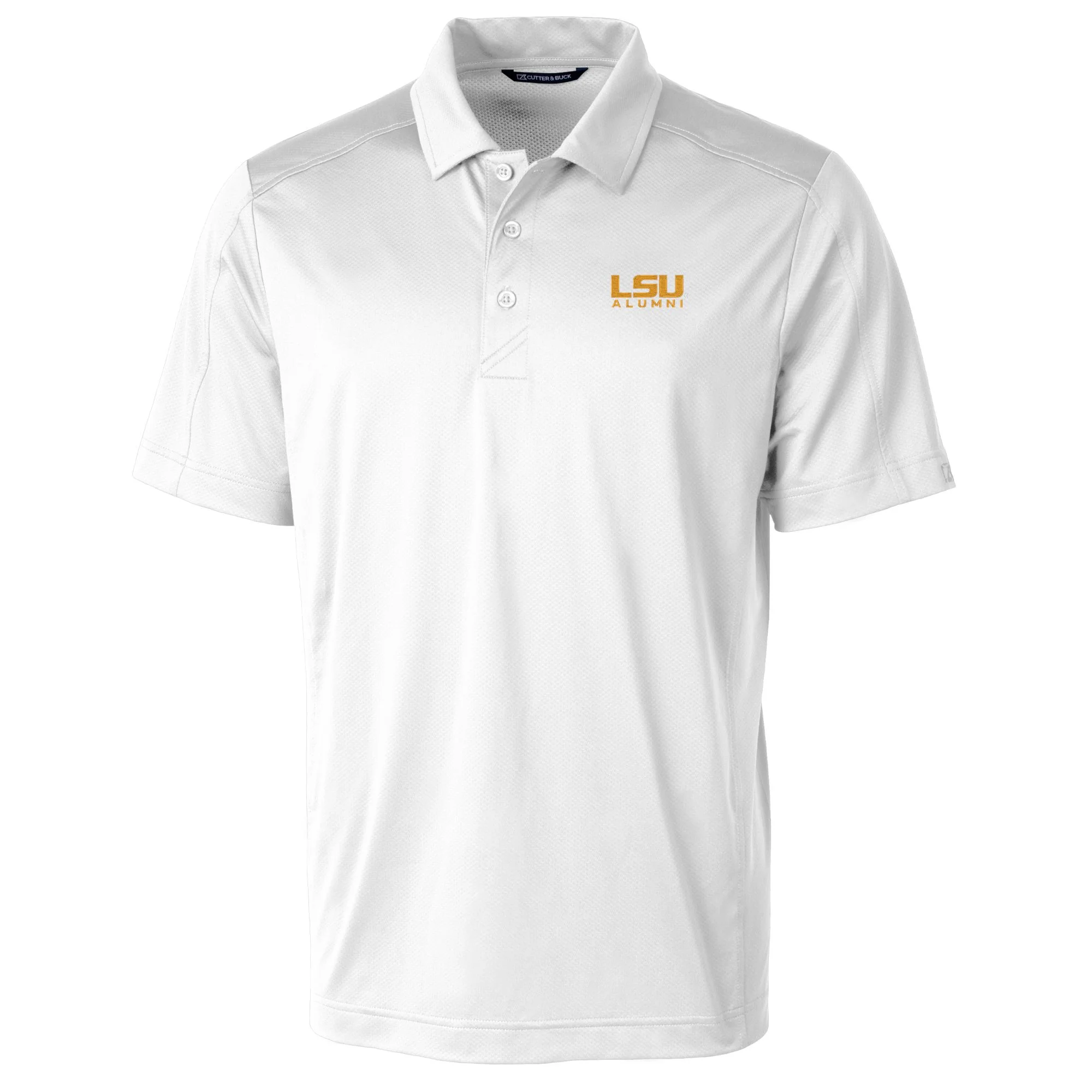 Men's Cutter & Buck  White LSU Tigers Alumni Logo Prospect Textured Stretch Polo
