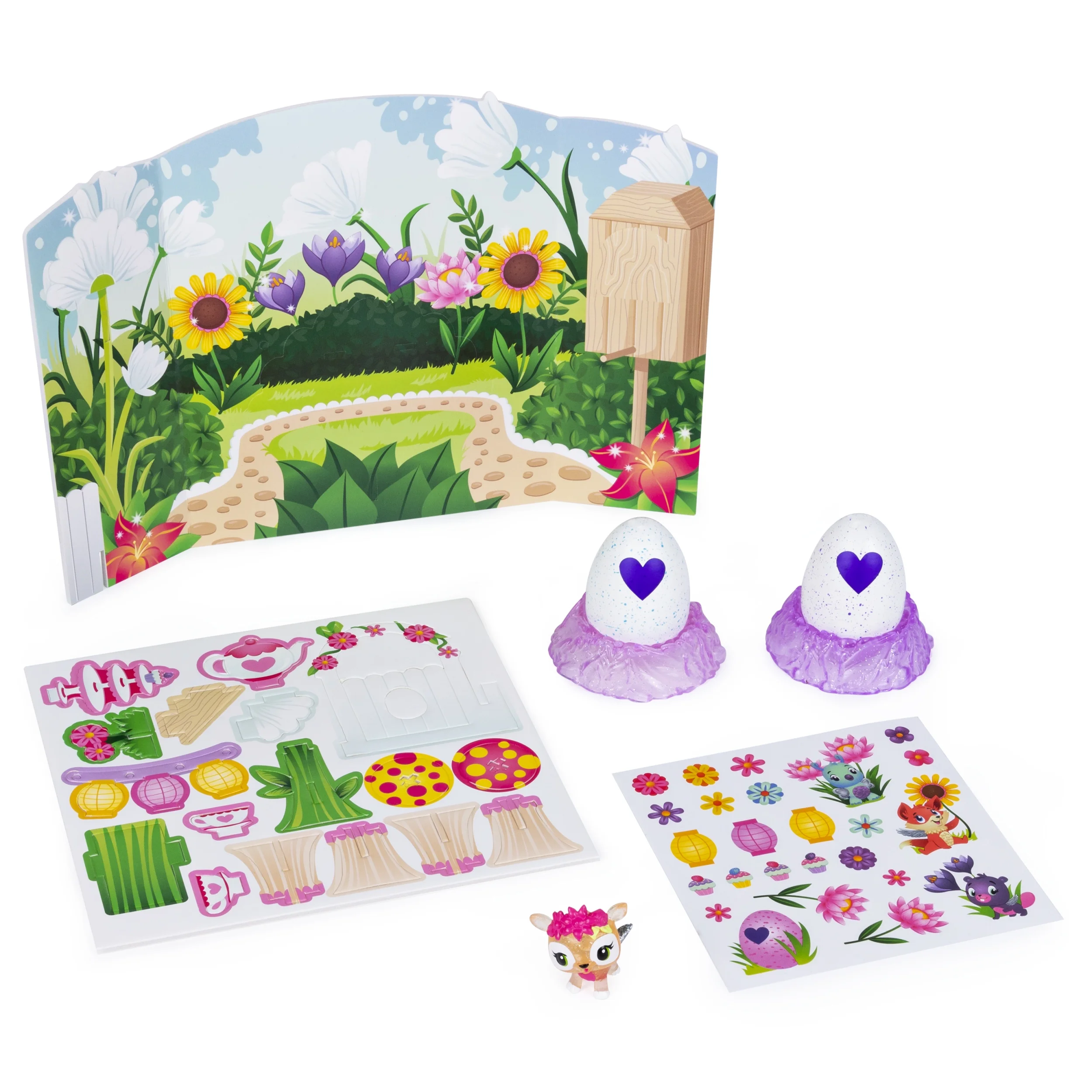 Hatchimals CollEGGtibles, Glittering Garden Hatchy Hangouts Papercraft Playset with 3 Exclusive Characters, Only Available at Walmart