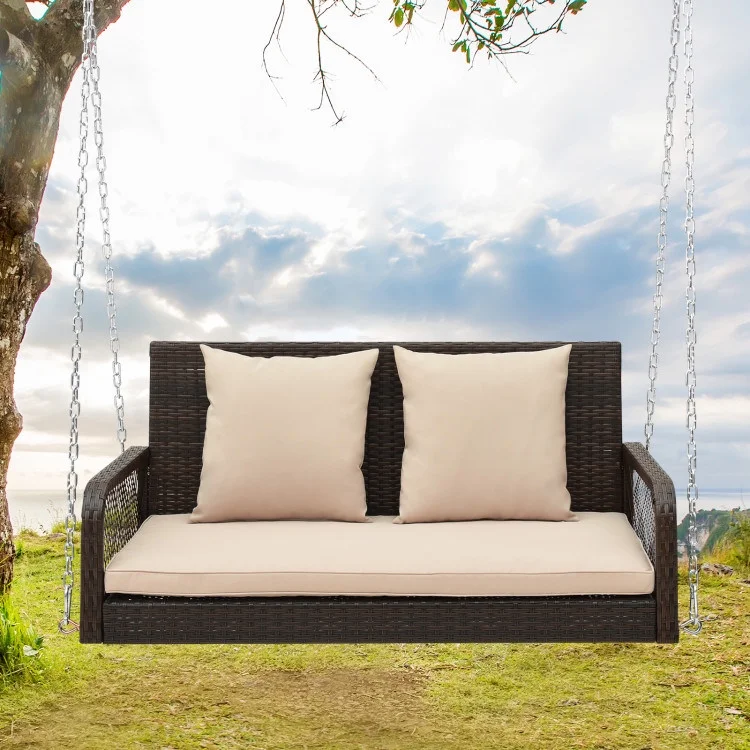 Wicker Porch Swing for 2 with Cushions - 29.0 - Relax in style and comfort in your backyard or garden!