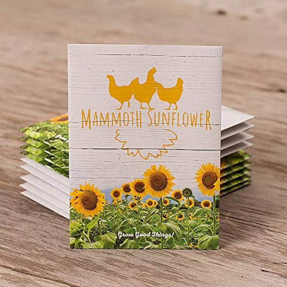 Chicken in White - Mammoth Sunflower - Kit - 25 Mammoth Sunflower Seed Packs - Ideal for Party Favors - Non-GMO - Eco-Friendly Gift - Indoor or Outdoor Garden Seeds