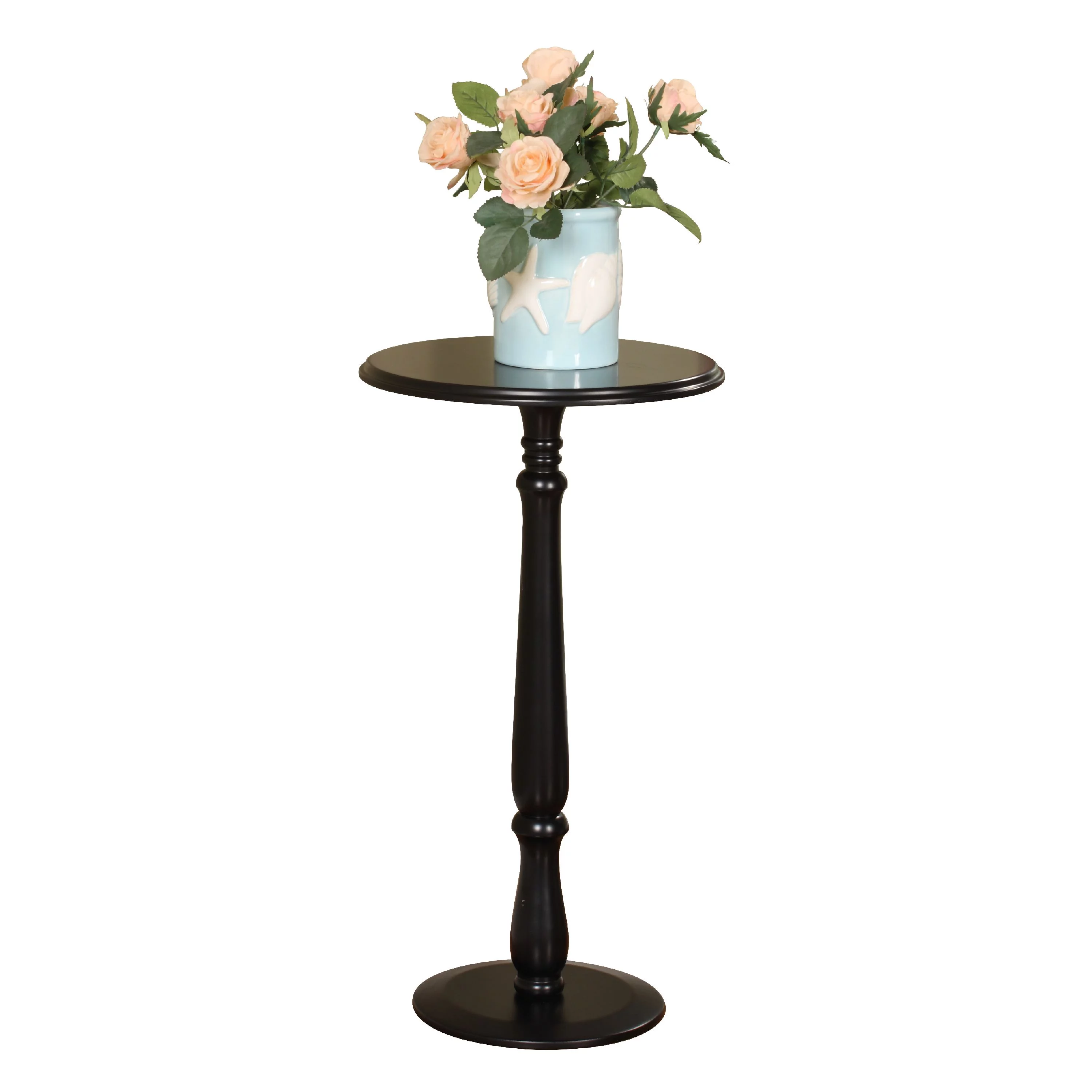 Black Wood 14-Inch Round Accent Side Plant Stand Display Table