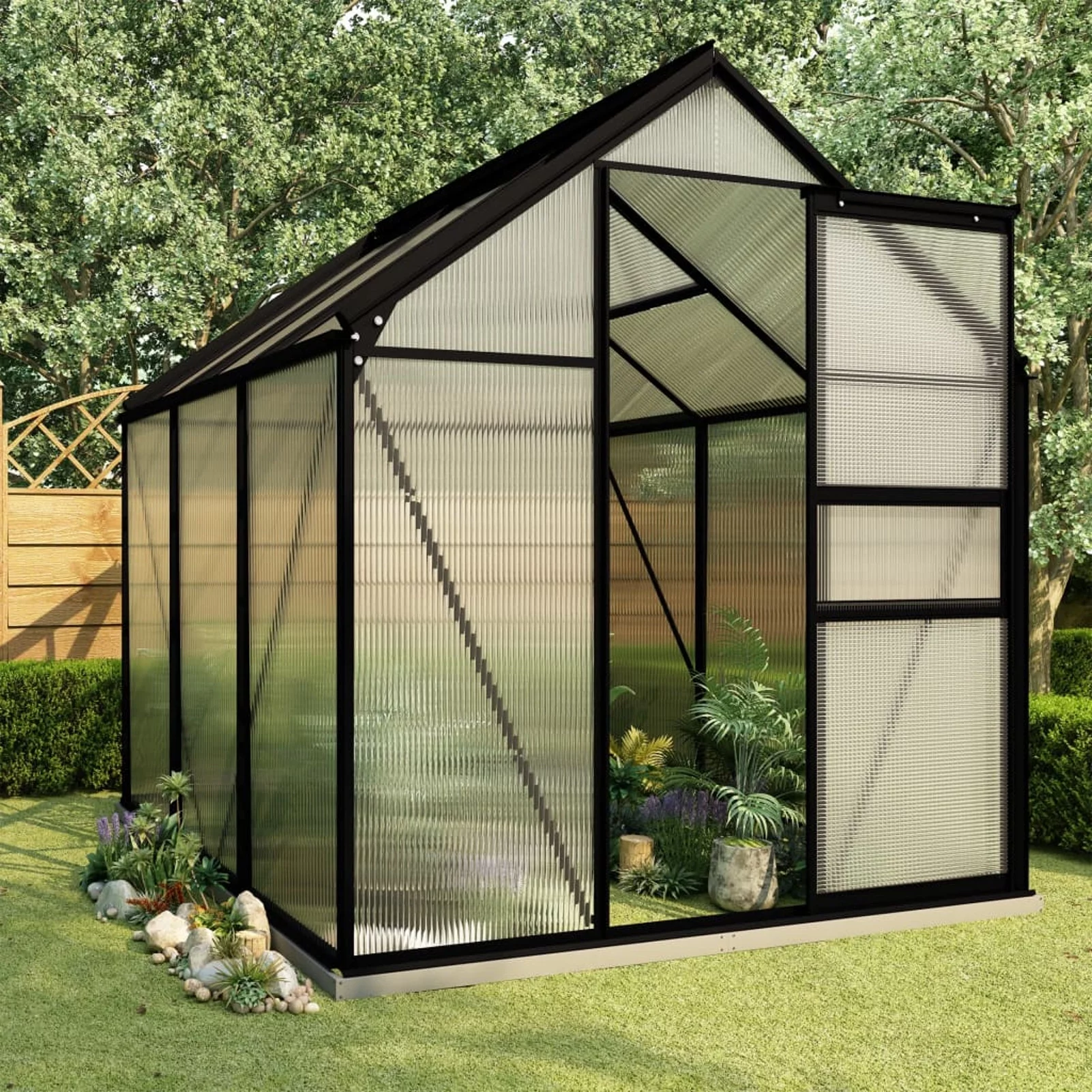 OWSOO Greenhouse with Base Frame Anthracite Aluminum 38.9 ft²