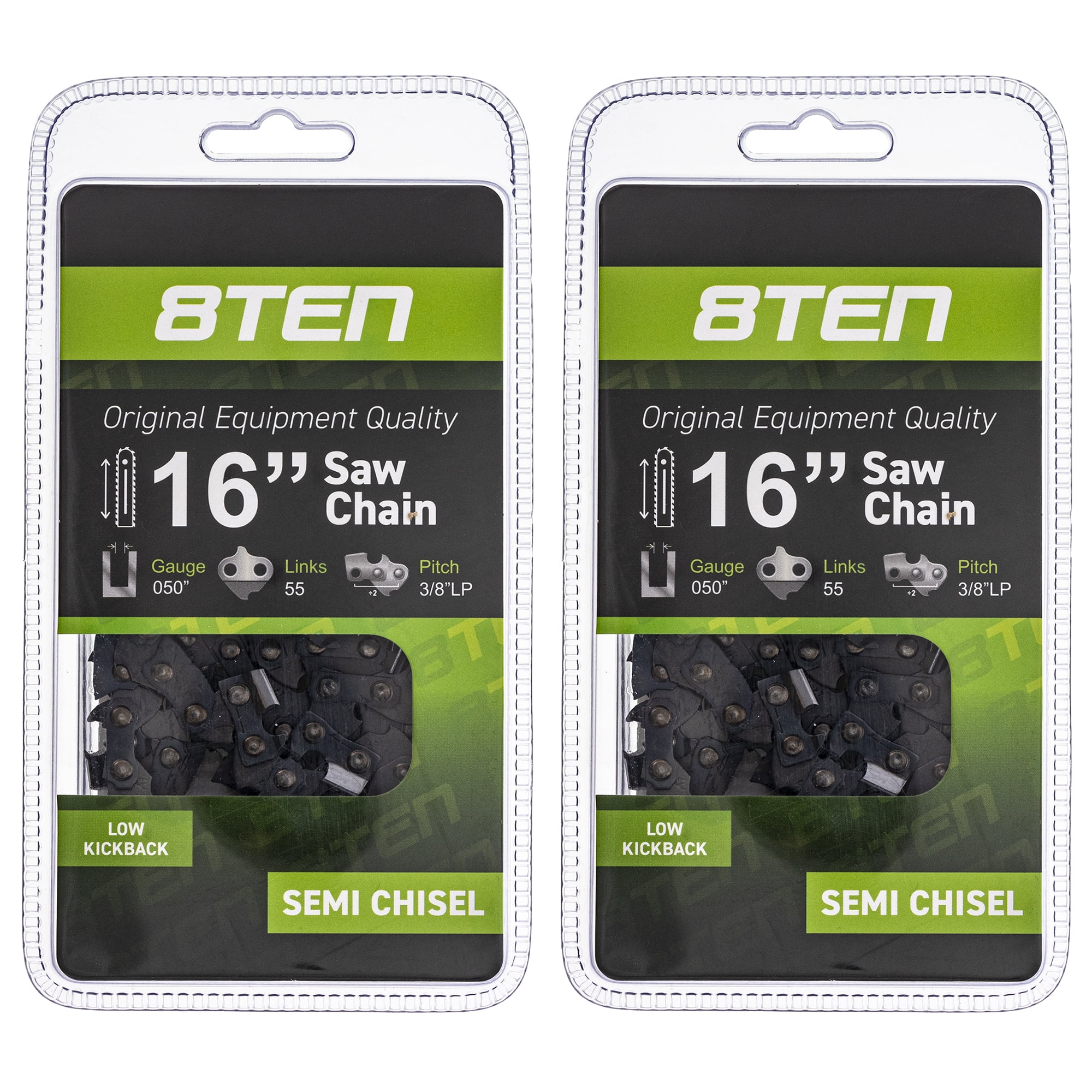 8TEN Chainsaw Bar and 2 Semi-Chisel Chains 16 inch 55DL for Stihl MS 100 MK1002921