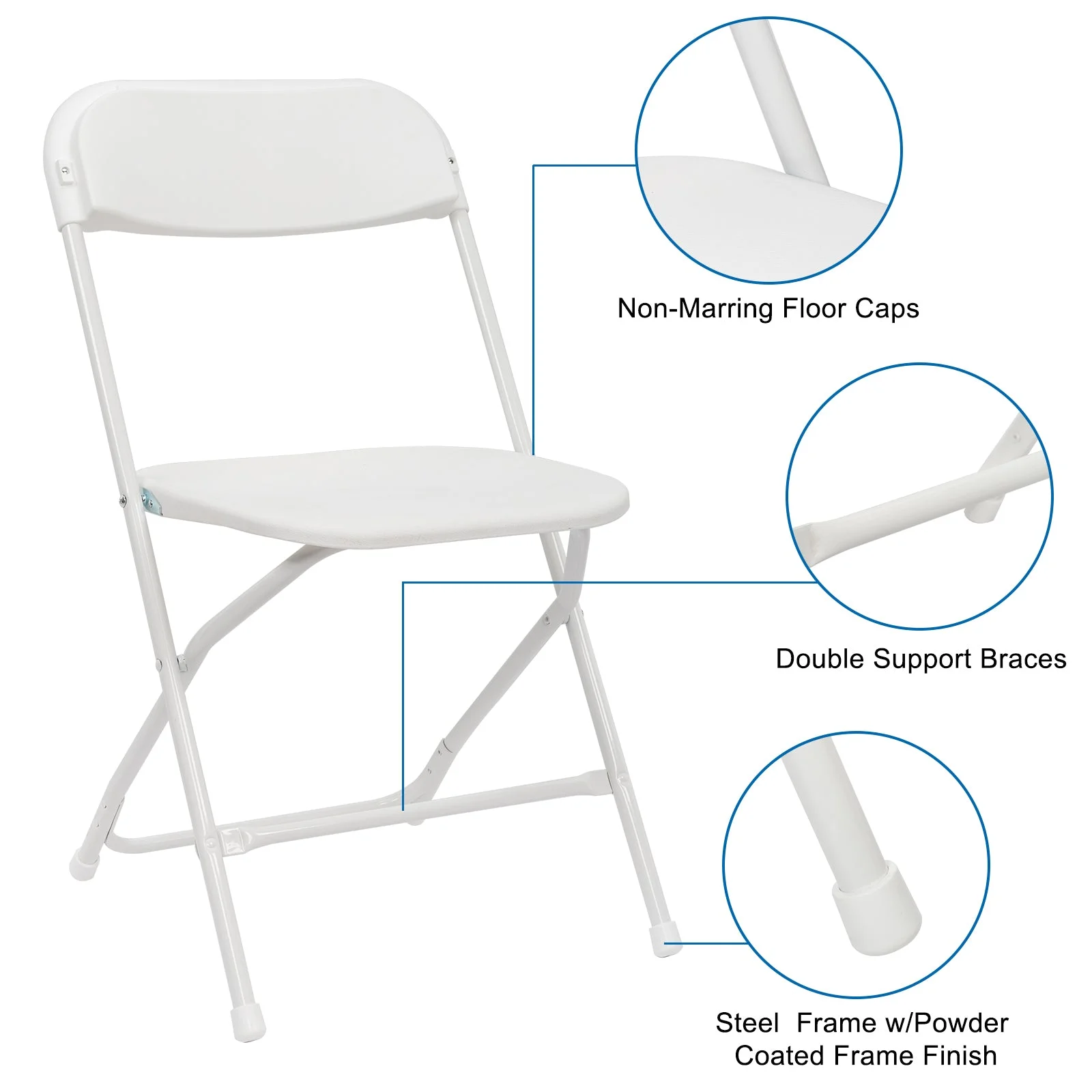 Burufy 6pcs Injection Molding Classic Garden Plastic Folding Chair White