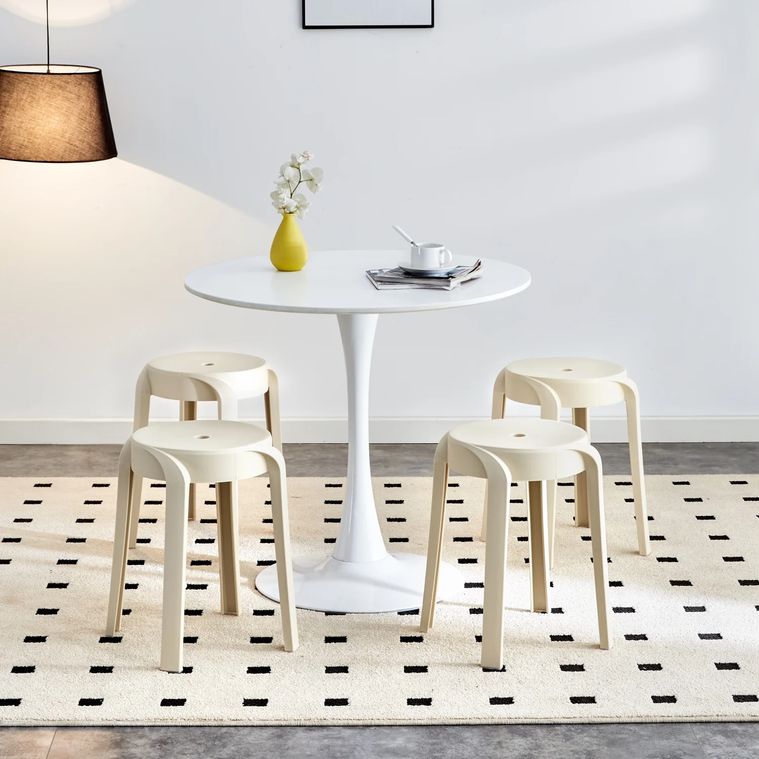 Colorful Beige Stackable Plastic Classroom Stools - 6 Pack of Stylish  Decorative Chairs for Indoor Outdoor Flexible Seating in Home Office or School Settings. Add some personality to you